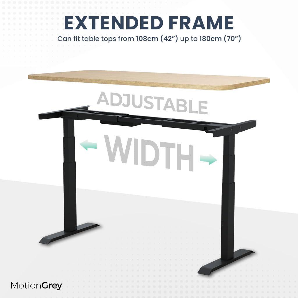 MOTIONGREY MotionGrey - German Electric Dual Motor Height Adjustable Standing Desk, Ergonomic Stand Up Desk, Adjustable Sit Stand Desk Stand - (Tabletop Included) (Black Frame - Brown Top)