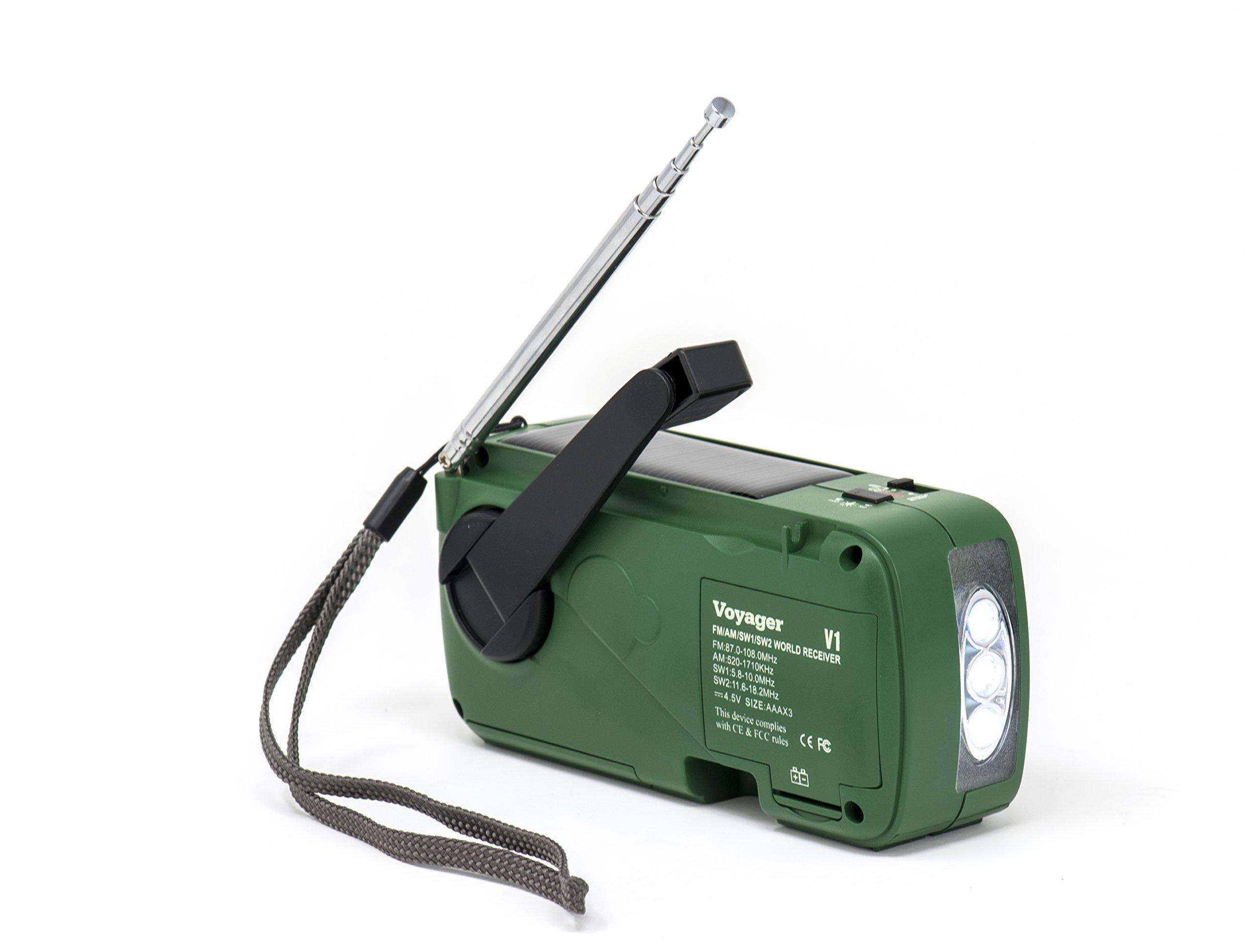 Kaito Kaito V1 Voyager Solar/Dynamo AM/FM/SW Emergency Radio with Cell Phone Charger and 3-LED Flashlight, Green