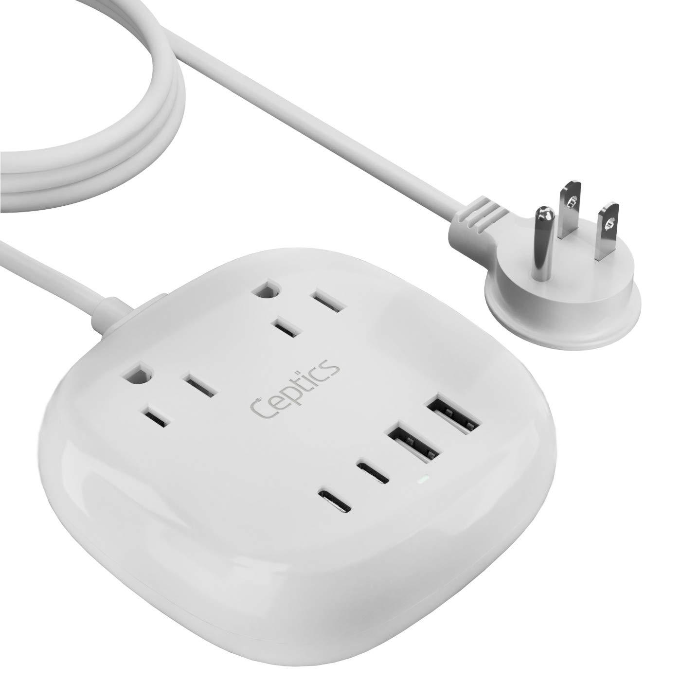 Ceptics Ceptics Power Strip with USB C - Cube Power Strip, 3 Outlets + 4 USB Ports (3 USB and 1 USB-C) Portable Design, Compact for Travel, Cruise Ship, Office - Black Power Strip - Powerful 21W