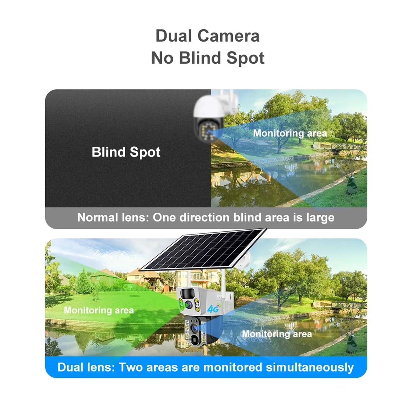 QDVOPHZA QDVOPHZA Solar Camera 8MP 4K 4G Sim Card Outdoor Dual Lens Wireless IP WiFi Camera PIR Night Vision Security Protection PTZ Monitor CCTV(WiFi Cam Add 32G)