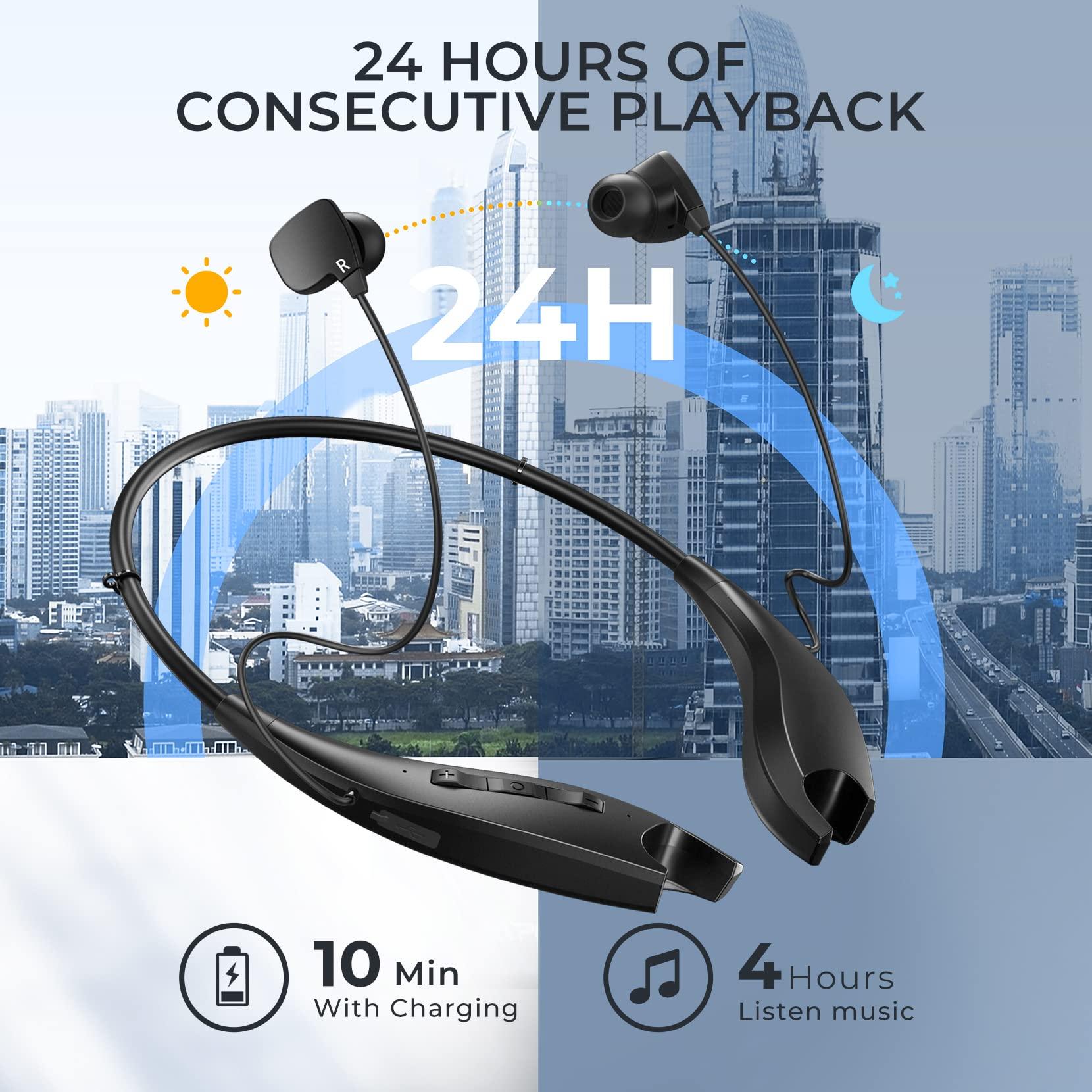 YOSDOM YOSDOM Neckband Bluetooth Headphones, Around The Neck Headphones 24H+ Playtime, Bluetooth Headsets with Call Vibration, Shark Jaw Design Wireless Earbuds+Noise Isolation/Mic/IPX7 Waterproof, 2 Pack