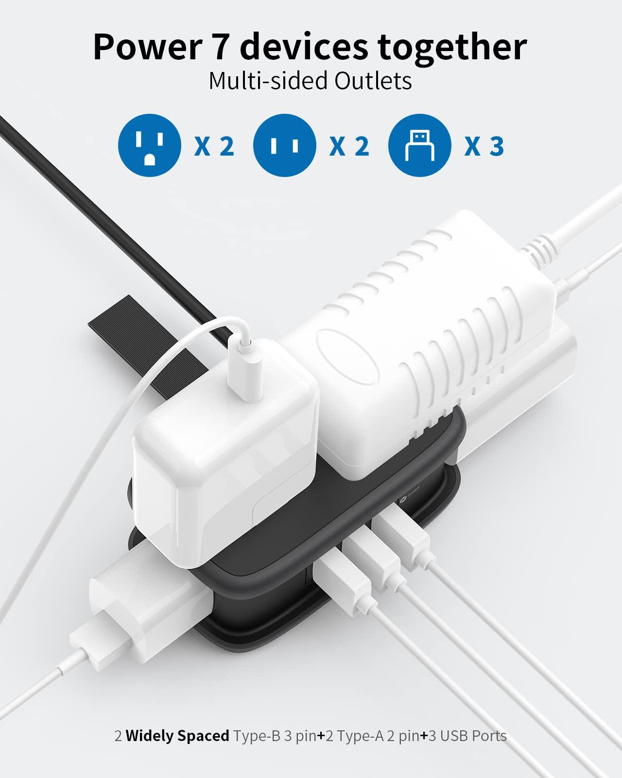 NTONPOWER NTONPOWER Travel Power Strip Bundle, 3 Outlets 3 USB Portable Power Strip with 15 inch Short Cord and 4 Outlets 3 USB with with 4ft Short Cordfor Office, Home, Hotels, Dorm Room, Nightstand