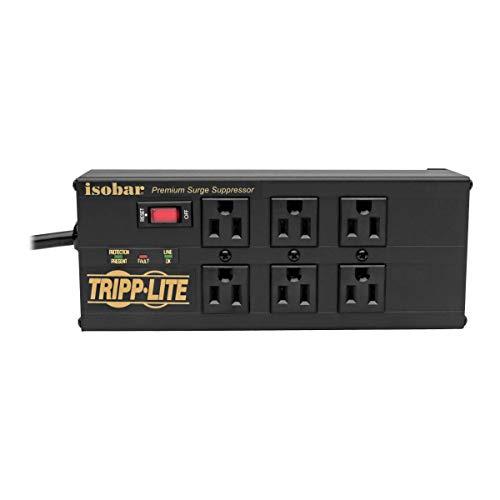 Tripp Lite Tripp Lite Isobar 6 Outlet Surge Protector Power Strip with 2 USB Charging Ports,10ft Long Cord,Right-Angle Plug, Metal, 3840 Joules,Lifetime Limited Warranty & $50K Insurance (IBAR6ULTRAUSBB)Black