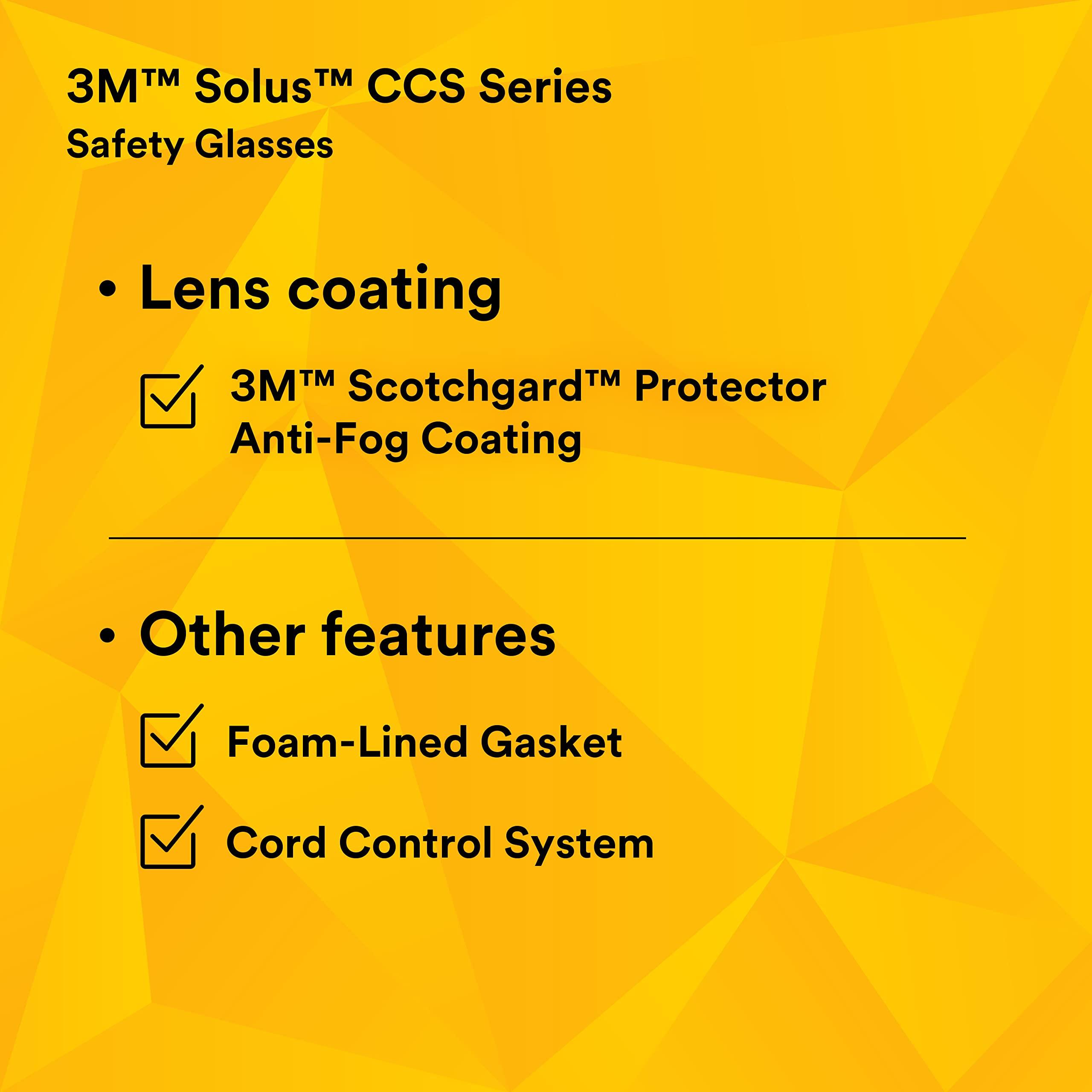 3M 3M Safety Glasses, Solus CCS Series, ANSI Z87, Scotchgard Anti-Fog Coating, Gray I/O Lens, Corded Ear Plug Control System, Removable Foam Gasket, SCCS07SGAF-GRN-F
