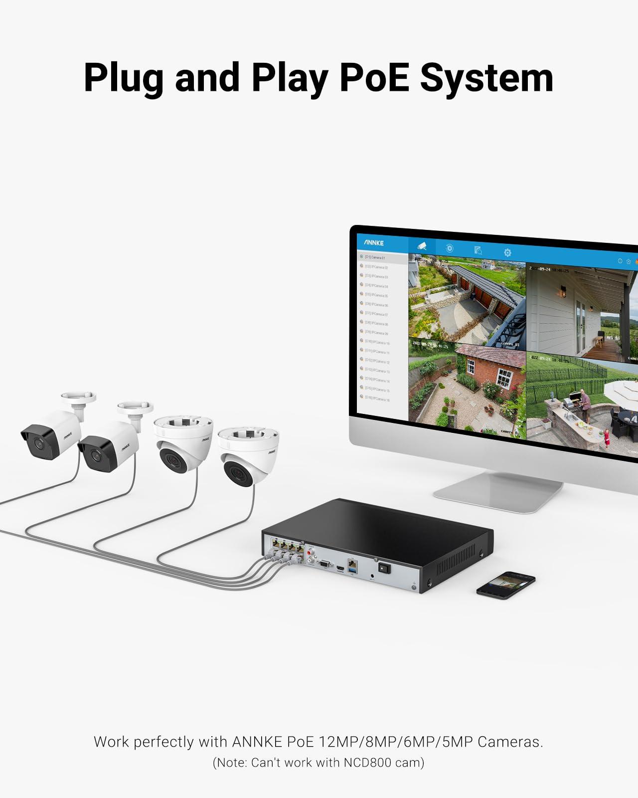 ANNKE ANNKE 4K PoE Security Camera System for Outdoor Home Surveillance, 8CH POE NVR rith 6TB HDD, 4pcs Varifocal Dome PoE Cameras, 4X Optical Zoom, 2.8mm~12mm Lens, Smart Human/Vehicle Detection