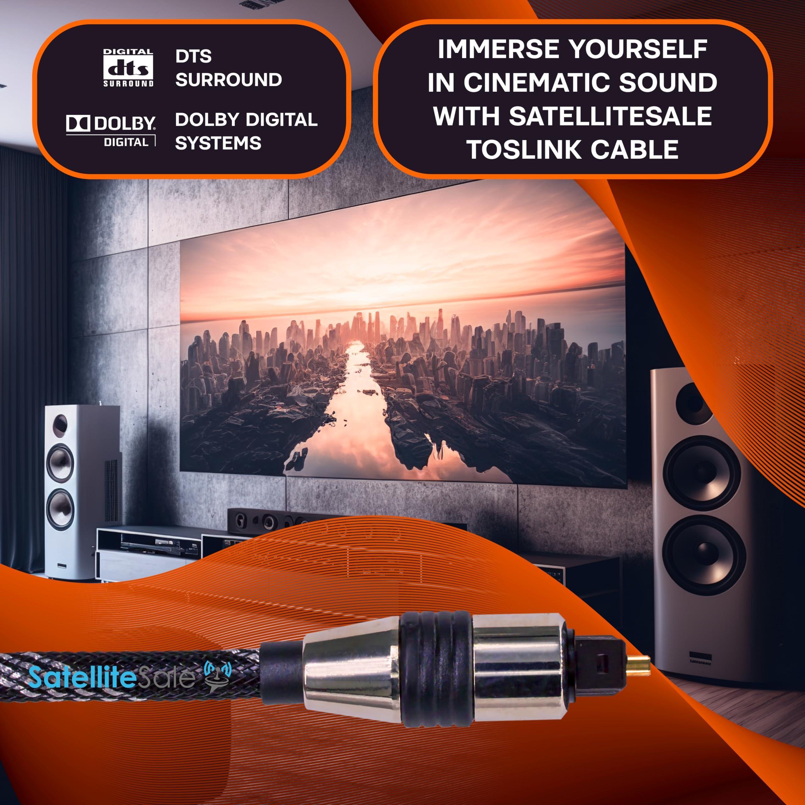 SatelliteSale SatelliteSale Digital Toslink SPDIF Audio Optical Fiber Cable Universal Wire Nylon Black/Silver Cord 50 feet