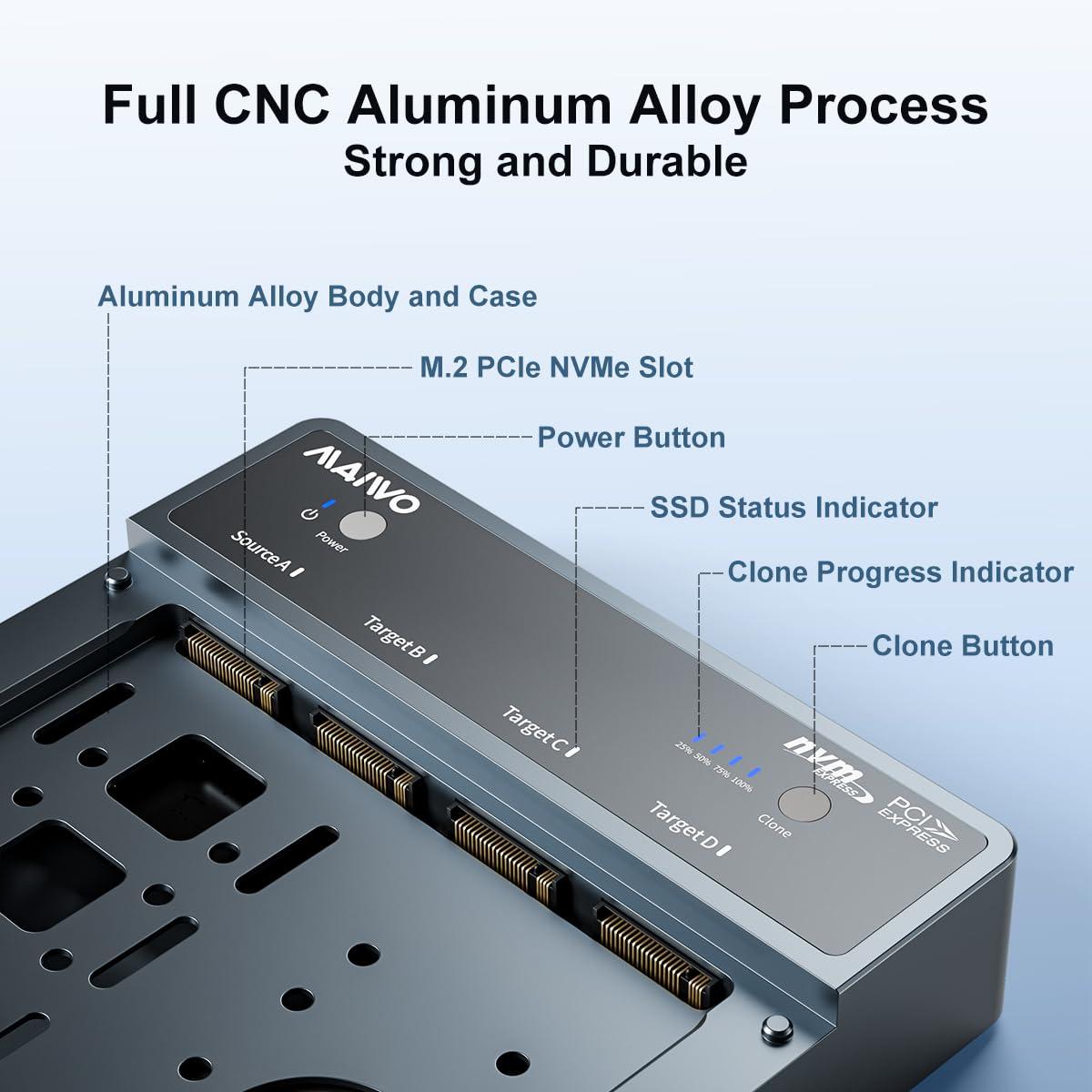 MAIWO MAIWO 4 Bay M.2 NVMe SSD Enclosure with USB4 Port with Cooling Fan, Support 1-to-3 Offline Clone, 40Gbps High Speed, Backward Compatible Thunderbolt 4/3