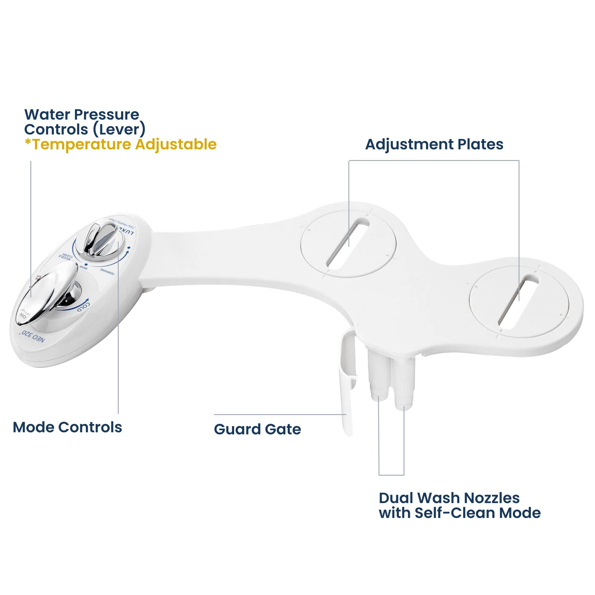 LUXE Bidet LUXE Bidet NEO 320 - Hot and Cold Water, Self-Cleaning, Dual Nozzle, Non-Electric Bidet Attachment for Toilet Seat, Adjustable Water Pressure, Rear and Feminine Wash, Lever Control (White)