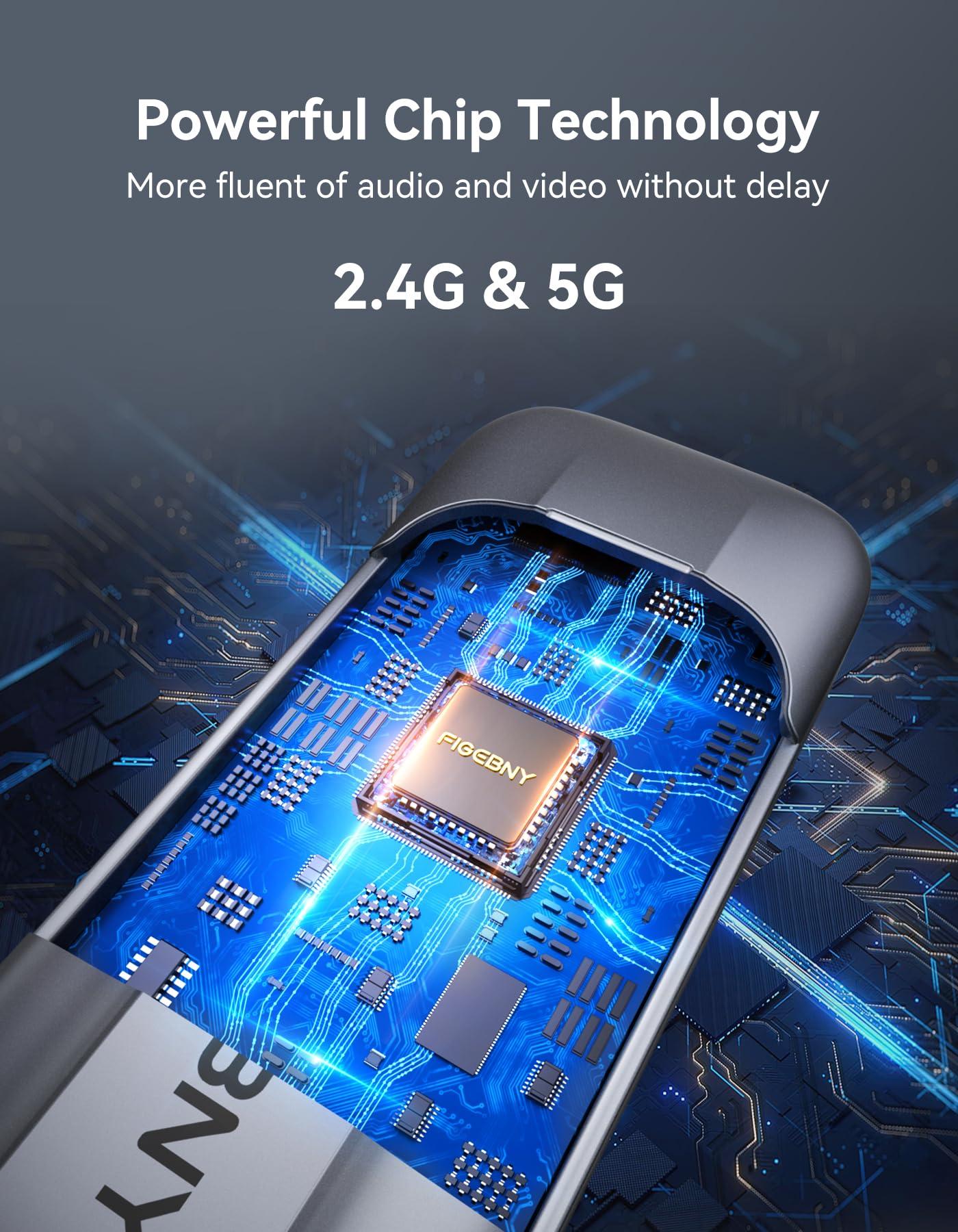 FIGEBNY Wireless HDMI Transmitter and Receiver 4K, FIGEBNY Wireless HDMI Extender Sender Kit 2.4G/5G for Streaming Video Audio to Monitor for TV Box/PC/Laptop/HDTV/Projector Camera Portable Gray