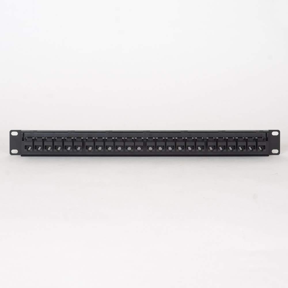 ICC ICC CAT6 Feed-Through Patch Panel with 24 Ports, 1U Horizontal Rackmount, No Punch Down, RJ-45 to RJ-45 Connections, TIA-Rated, PoE++ and TAA Compliant, Black