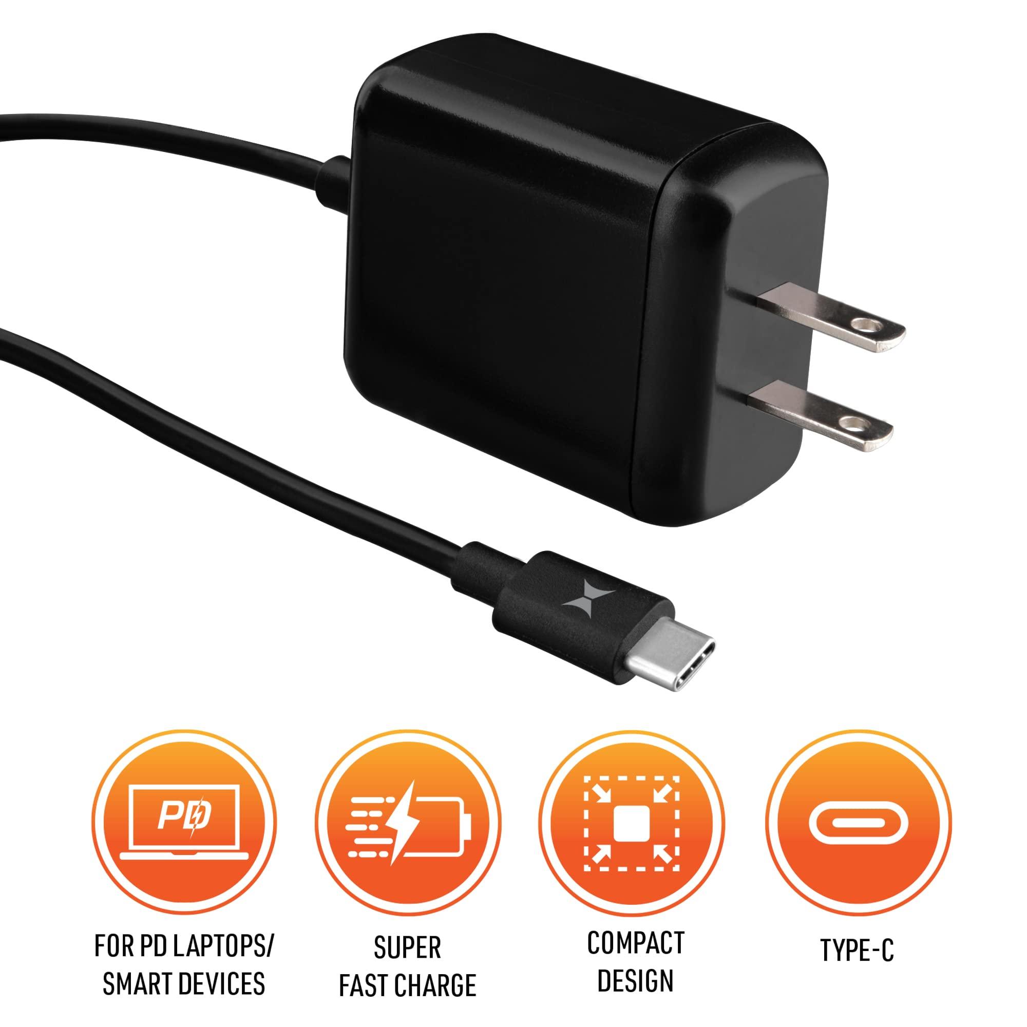 XTREME DIGITAL LIFESTYLE ACCESSORIES Xtreme 65W Type-C PD Power Adapter with 6ft Cable, Ideal for Charing Compatible Smartphones, Tablets, Laptops and Other Items, Works with Any Standard Wall Socket/Power Strip