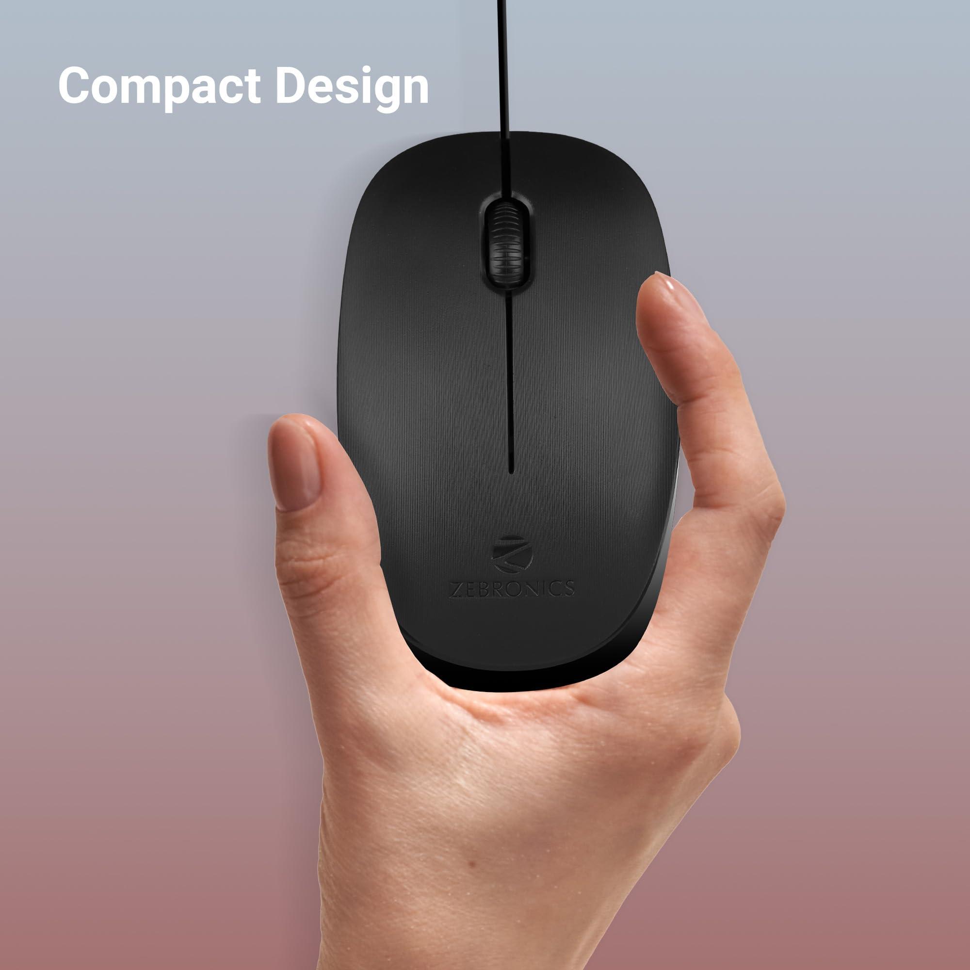 ZEBRONICS Zebronics Zeb-Power Wired USB Mouse, 3-Button, 1200 DPI Optical Sensor, Plug & Play, for Windows/Mac