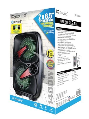 Supersonic IQ Sound IQ-7265DJBT 2 X 6.5-inch Bluetooth Speaker with True Wireless Technology, Flashing Lights on Woofer, FM Radio, 1,000 Watts, Mic/SB/Micro/AUX Input, Built-in Handles add Remote Control (Red)