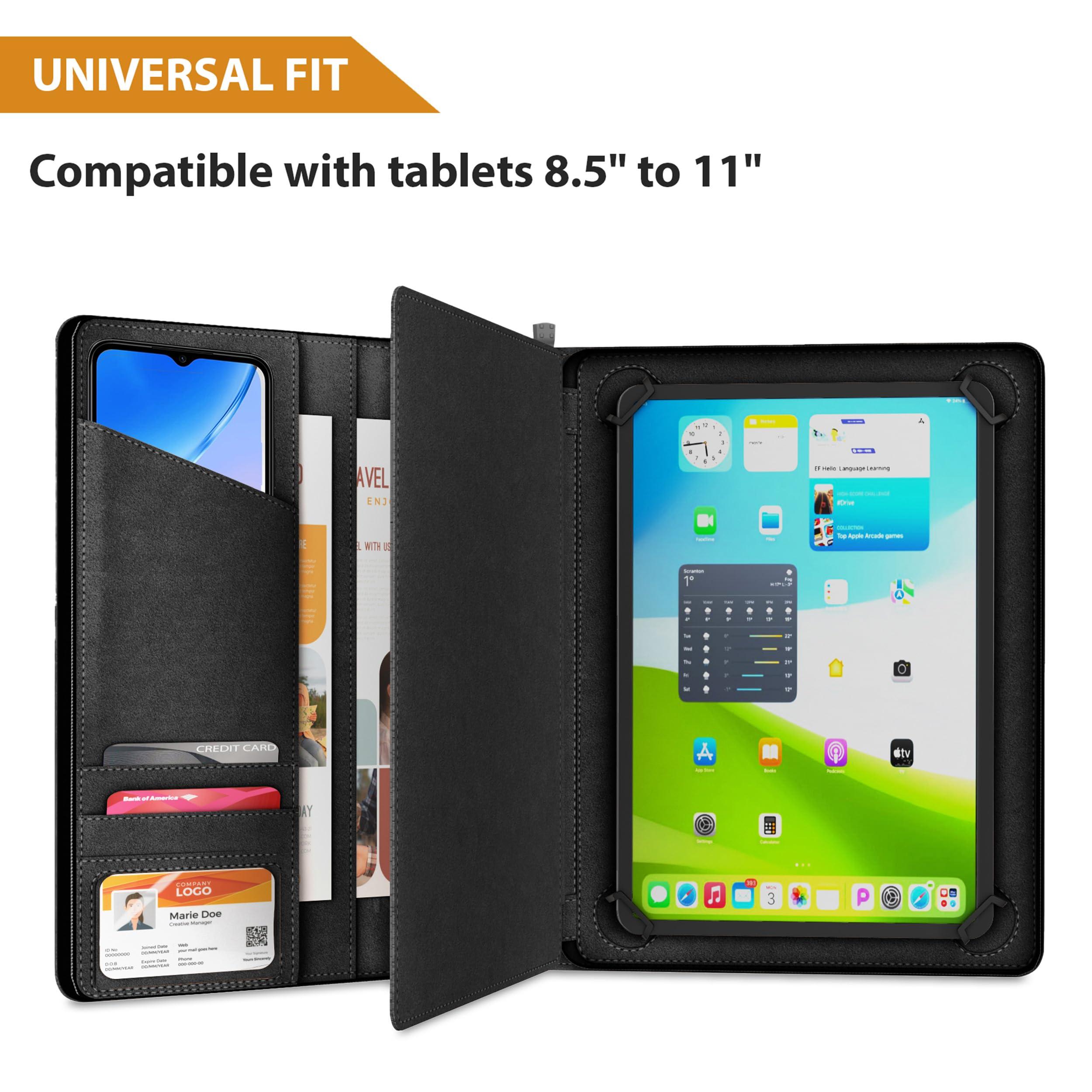 KHOMO KHOMO Universal Padfolio Case - Portfolio Organizer for Tablet 8.5 up to 11 inch –PU Leather Notebook Pad Holder Folder for iPad, Air, Pro & Others