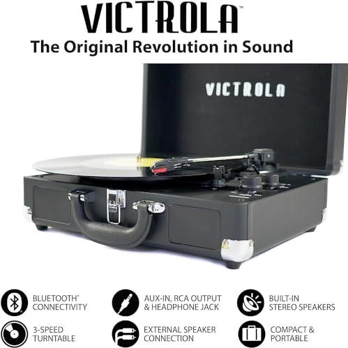 Victrola Victrola Vintage 3-Speed Bluetooth Portable Suitcase Record Player with Built-in Speakers | Upgraded Turntable Audio Sound|Dark Brown, Model Number, Model Number: VSC-550BT-DBR