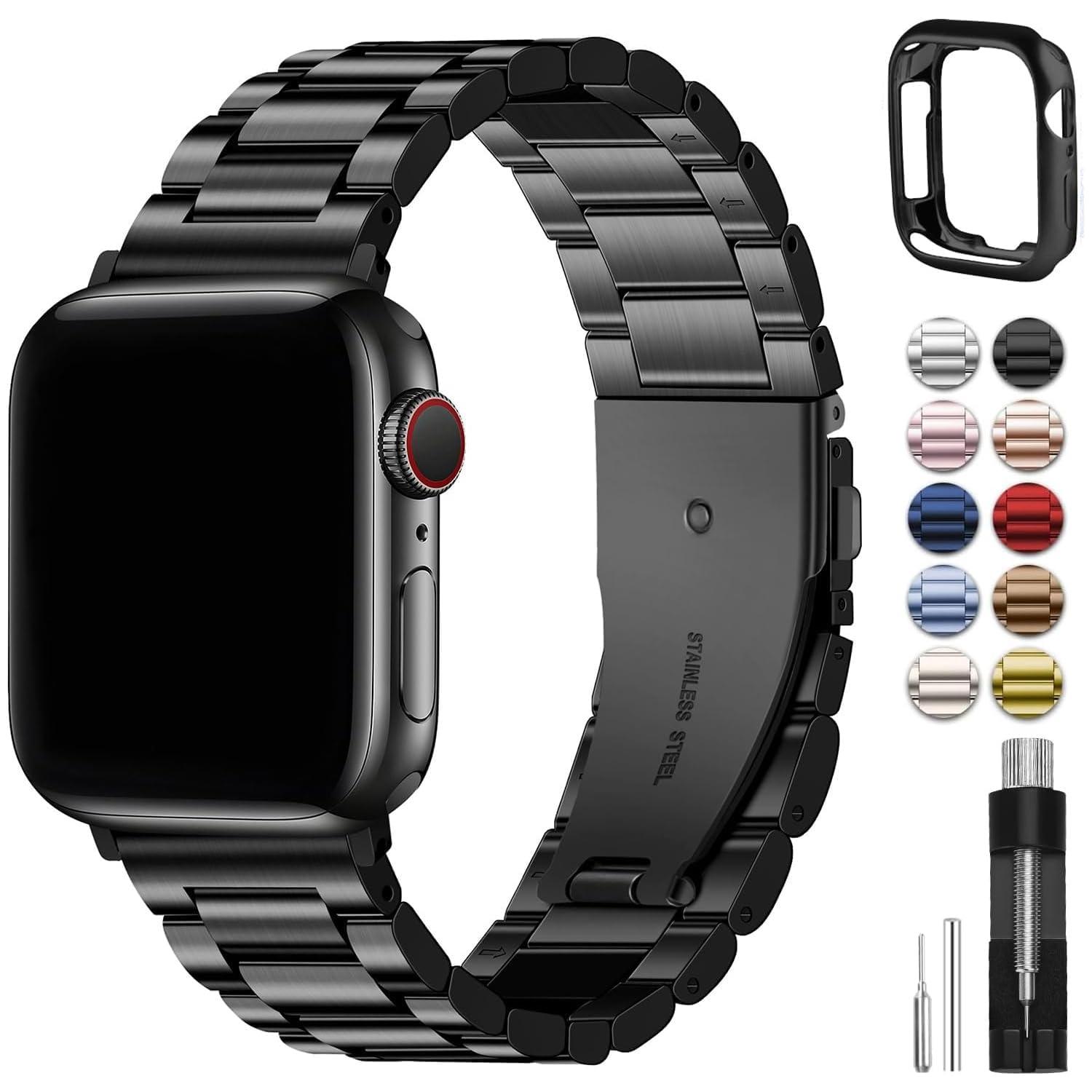 Fullmosa Fullmosa Compatible Apple Watch Bands 41mm 40mm 38mm 49mm 46mm 45mm 44mm 42mm, Metal iWatch Band with Case for Apple Watch Ultra Series 10 9 8 7 6 5 4 3 2 1 SE, 38mm 40mm 41mm Black