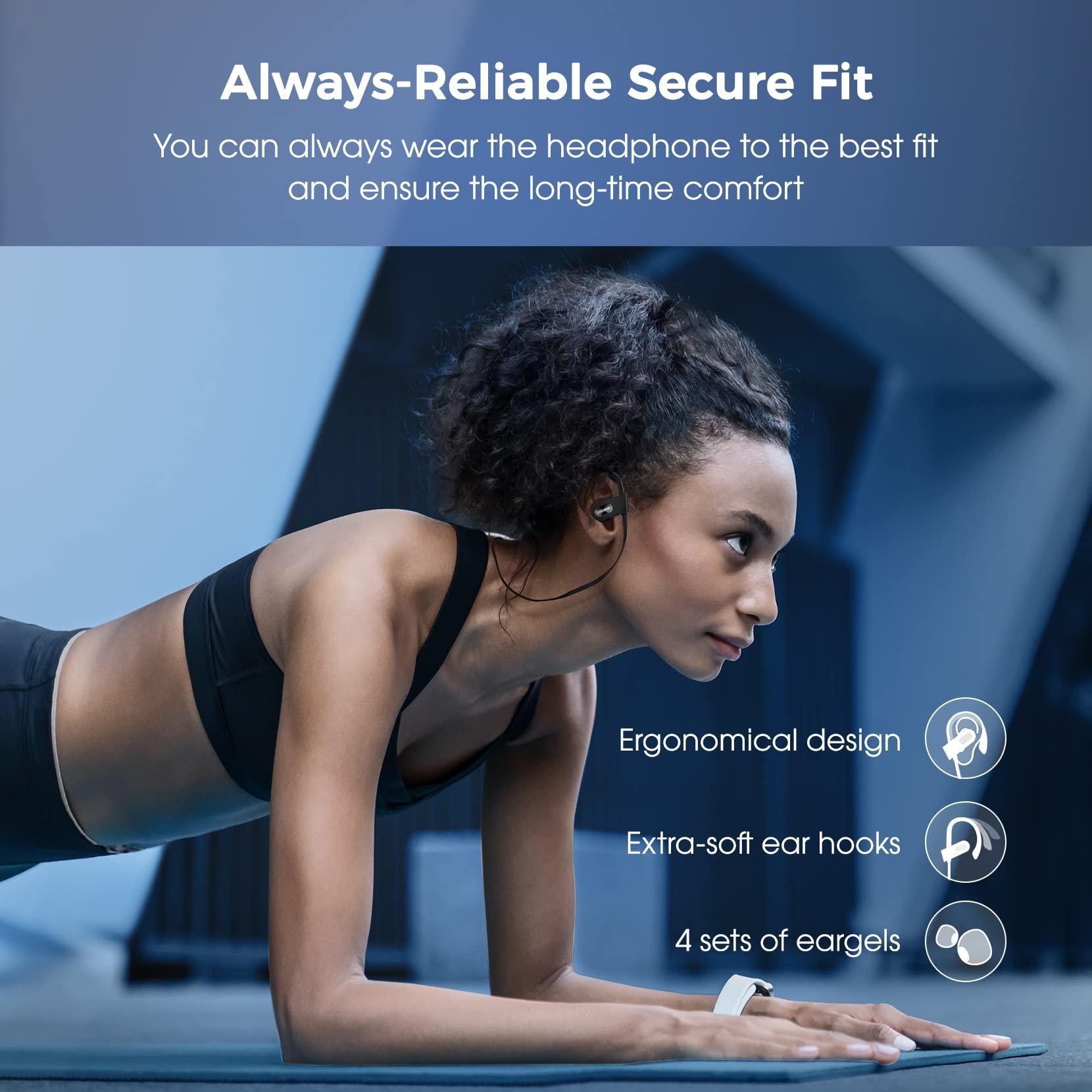 Lakukom Lakukom Bluetooth Headphones, Deep Bass Wireless Running Headphones w/16 Hrs Playtime, Bluetooth Earbuds in-Ear w/Earhooks, IPX7 Waterproof Sports Earphones with Microphone for Calls