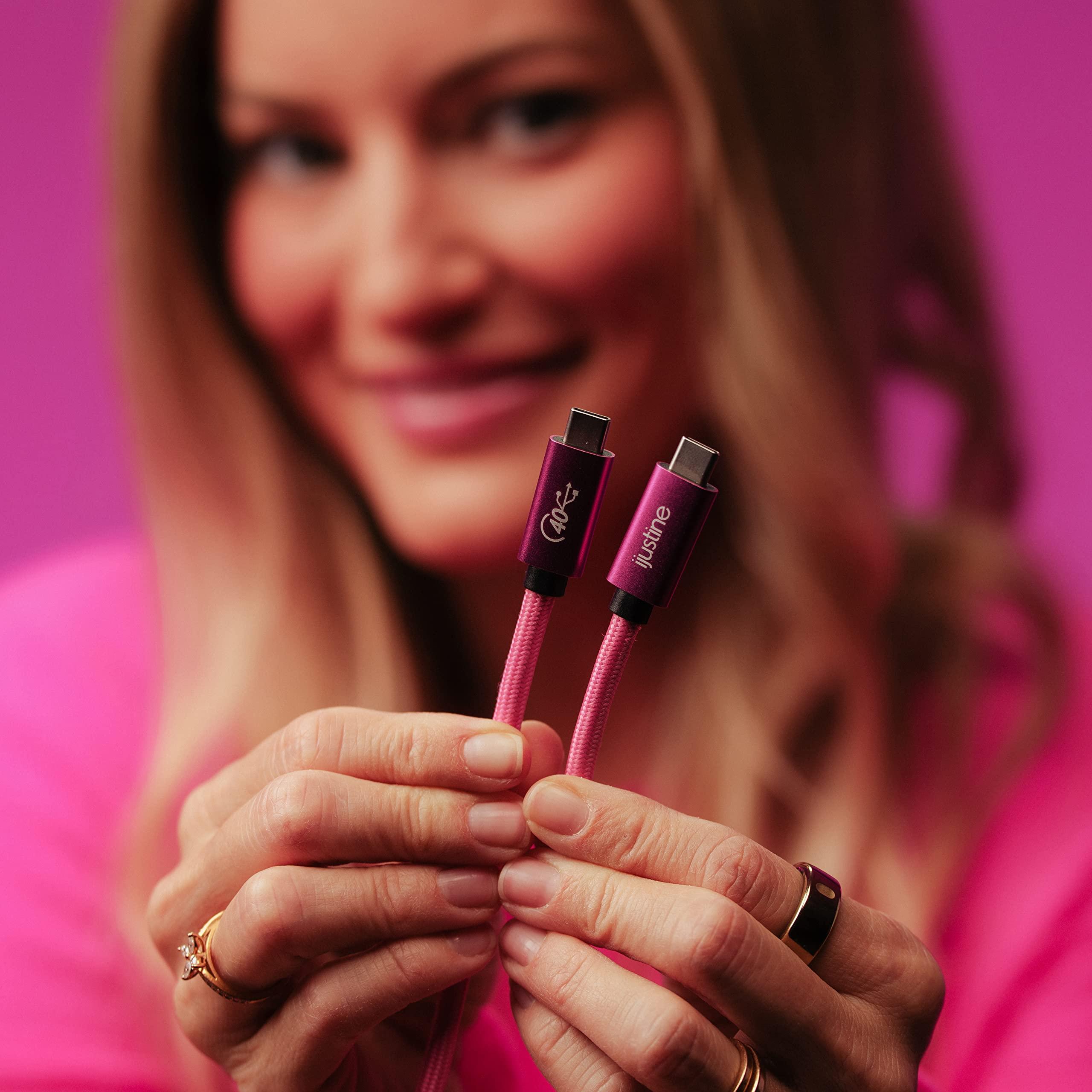 KONDOR BLUE KONDOR BLUE x iJustine | Thunderbolt 4 Compatible USB 4.0 Type C 8K Cable Blazing 40G Speeds 240W | Data Transfer, Power Cable, Nylon Braided, & Ultra-Durable with Reinforced Metal Connectors | Pink