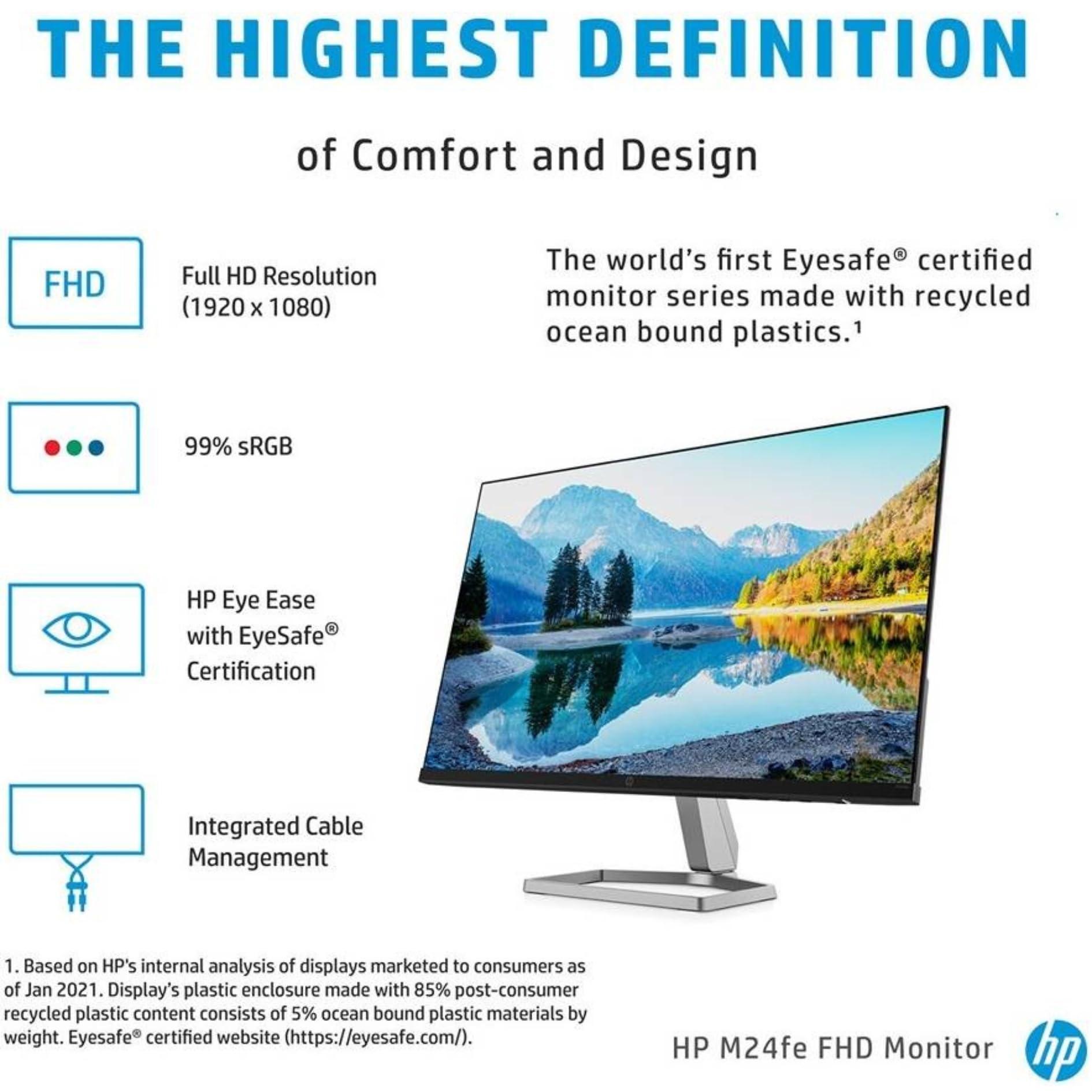 HP HP M24fe FHD Monitor 23.8-inch IPS AMD FreeSync 5ms GtG Response Time Eyesafe Certified On-screen Controls Low Blue Light Mode Anti-Glare, Black (Renewed)