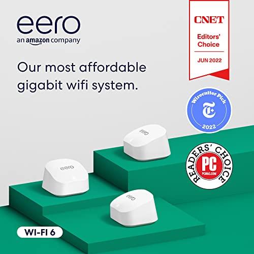 eero Amazon eero 6+ mesh wifi system - Supports internet plans up to a Gigabit, Coverage up to 4,500 sq. ft., Connect 75+ devices, 3-pack