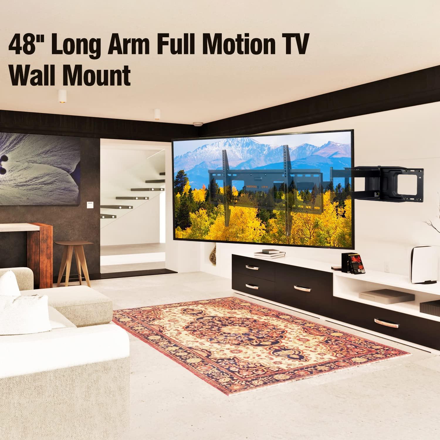 WHYFONE 48\'\' Extension Long Arm TV Wall Mount, WHYFONE Large TV Heavy Duty Full Motion TV Wall Mount Swivel Tilt Level Articulating, 37-80\'\'TV, Max VESA 600x400mm, 16\'\'18\'\'24\'\' Wood Studs/Concrete/Brick Wall
