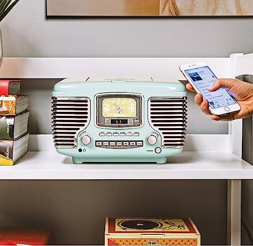 Crosley Crosley CR612B-AB Corsair Tabletop AM/FM Bluetooth Radio with CD Player and Dual Alarm Clock, Aqua Blue