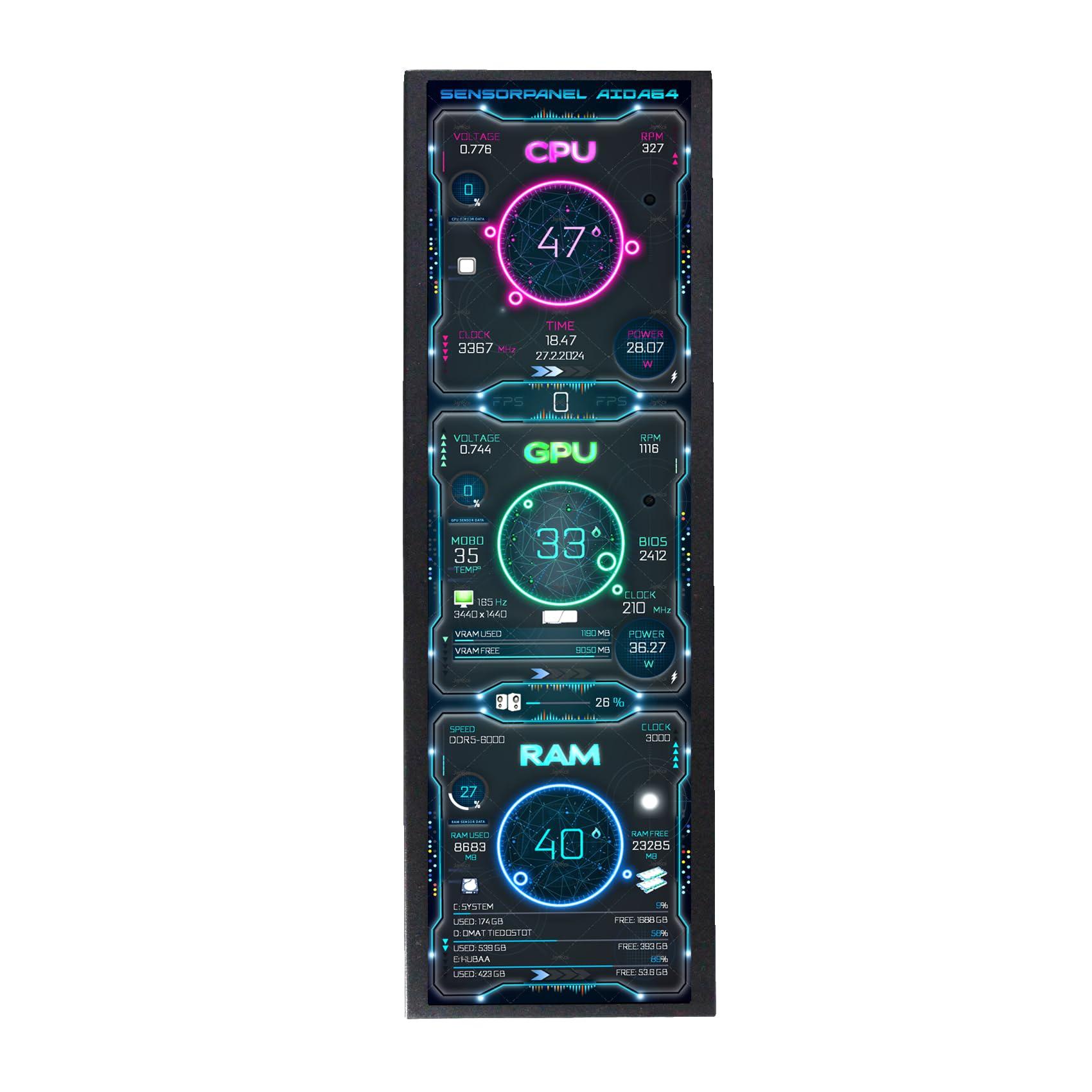 VSDISPLAY VSDISPLAY 14.5'' 14.5 Inch 2560x720 2K IPS LCD Monitor Stretched Bar Display for Computer PC Case GPU CPU Secondary Screen Monitor,Supports USB-C Mini HD-MI Video Input