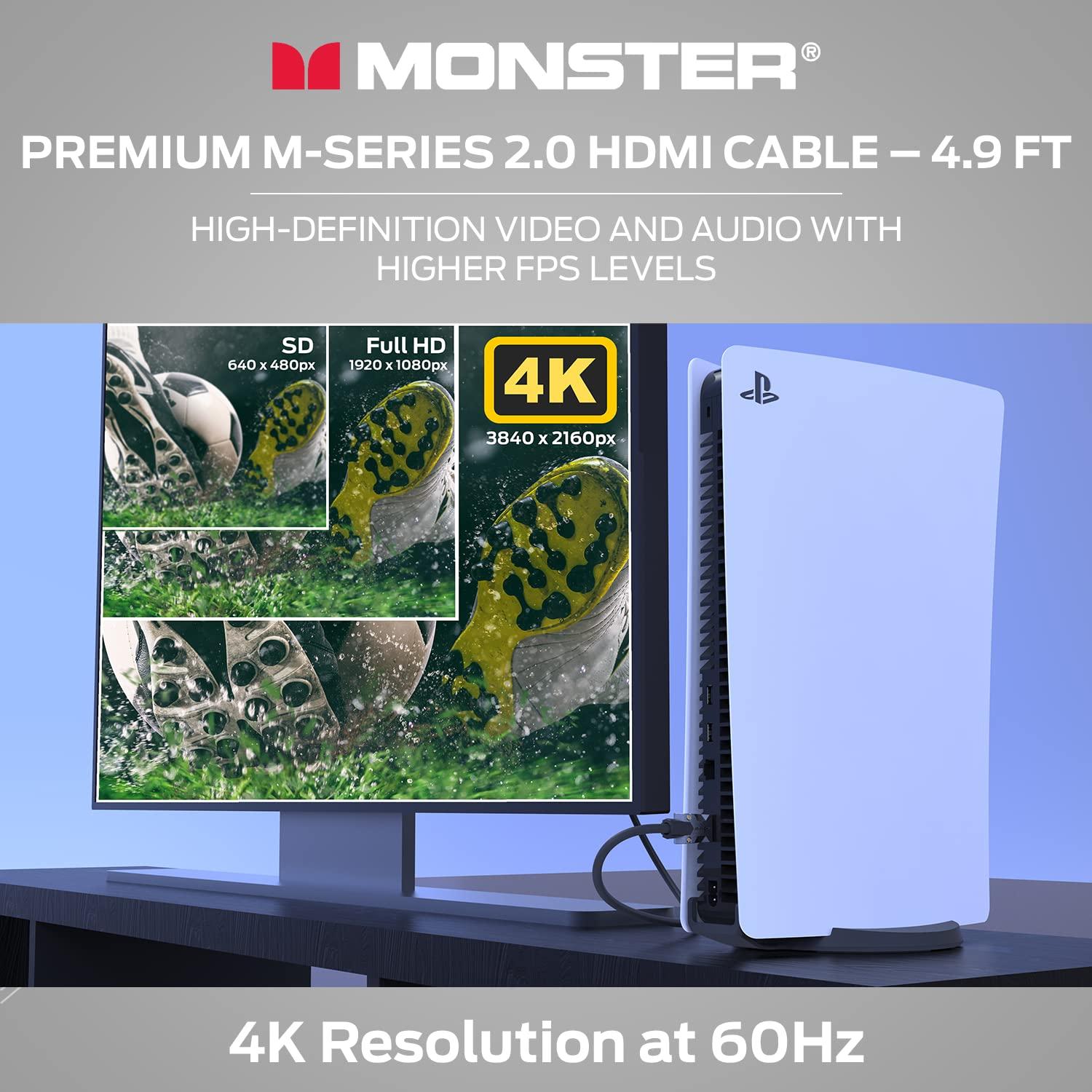 Monster Monster M-Series Certified Premium HDMI Cable 2.0, Features 4K Ultra HD at 60Hz Refresh Rate, Duraflex Jacket, and Triple Layer Shielding, 22.5 Gbps - 4.9 ft