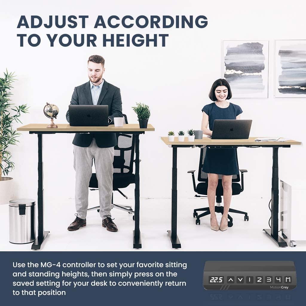 MOTIONGREY MotionGrey - German Electric Dual Motor Height Adjustable Standing Desk, Ergonomic Stand Up Desk, Adjustable Sit Stand Desk Stand - (Tabletop Included) (Black Frame - Brown Top)