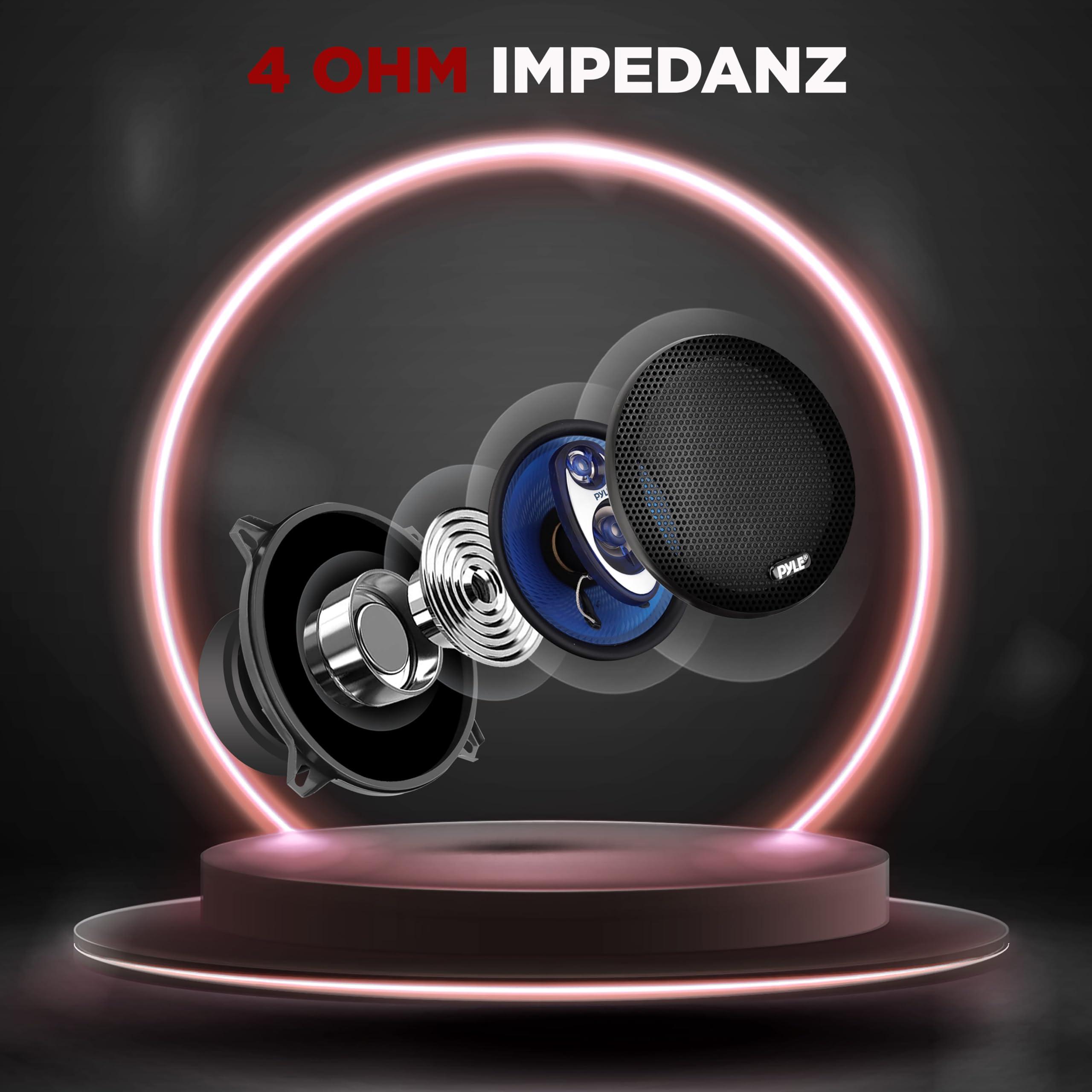 Pyle Pyle 4'' x 6'' Three Way Sound Speaker System - Pro Mid Range Triaxial Loud Audio 240 Watt per Pair w/ 4 Ohm Impedance and 3/4'' Piezo Tweeter for Car Component Stereo PL463BL