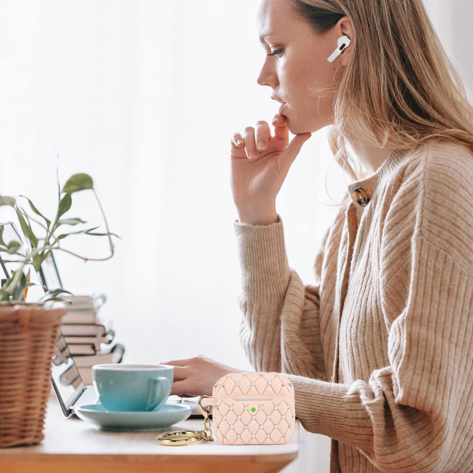 WorryFree Gadgets Worryfree Gadgets Case Compatible with AirPods 3 Case Generation 3 Bling Rhinestone Cover for Women TPU Protective Shockproof Case with Keychain for AirPod 3 Charging Case, Pink