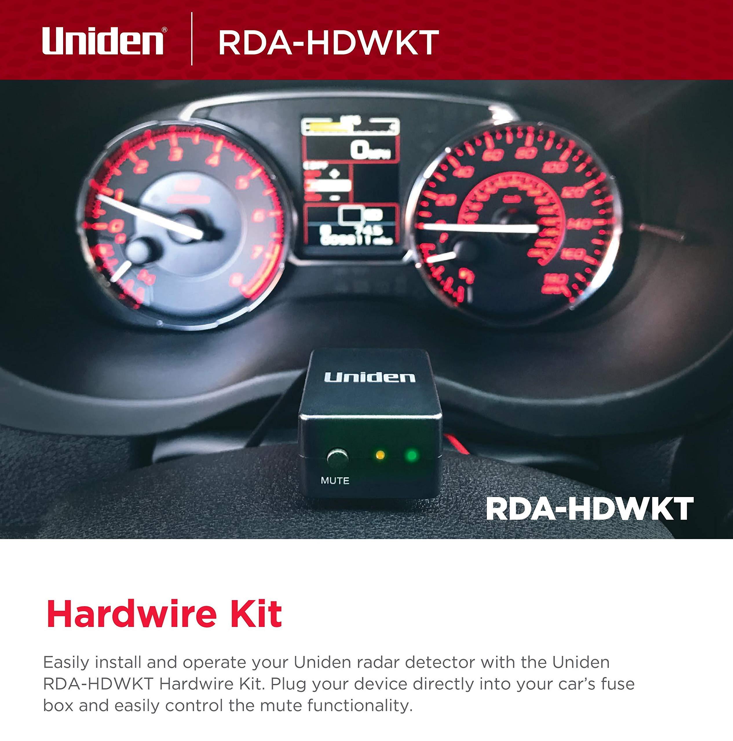 Uniden UNIDEN R8 Extreme Long-Range Radar/Laser Detector, Dual-Antennas Front & Rear Detection w/Directional Arrows & RDA-HDWKT Smart Hardwire Kit with Mute/Mark Button, LED Alert & Power LED