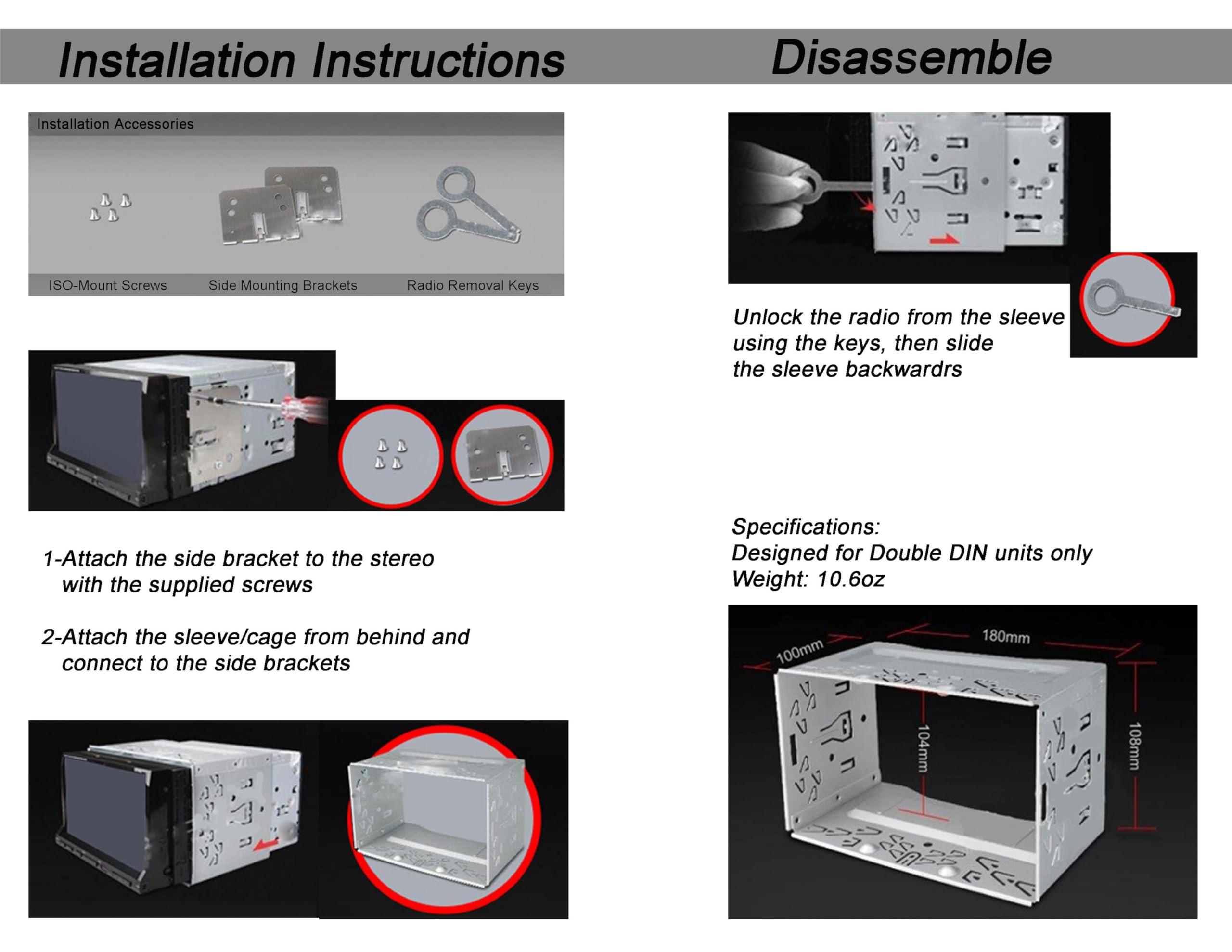 225FWY Universal Double DIN Replacement Car Stereo Radio Sleeve Cage Box Mounting Kit 110mm