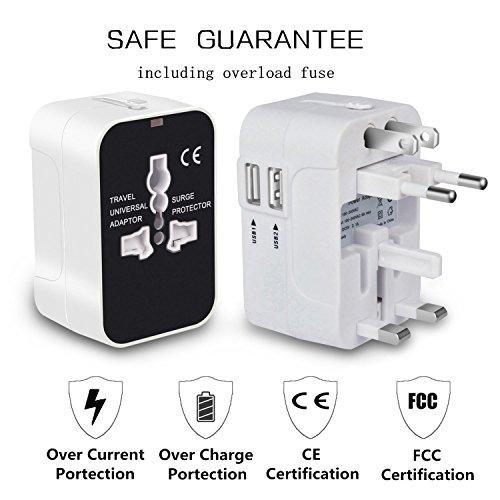 NEWVANGA International Universal All in One Worldwide Travel Adapter Wall Charger AC Power Plug Adapter with Dual USB Charging Ports for USA EU UK AUS European Cell Phone Laptop