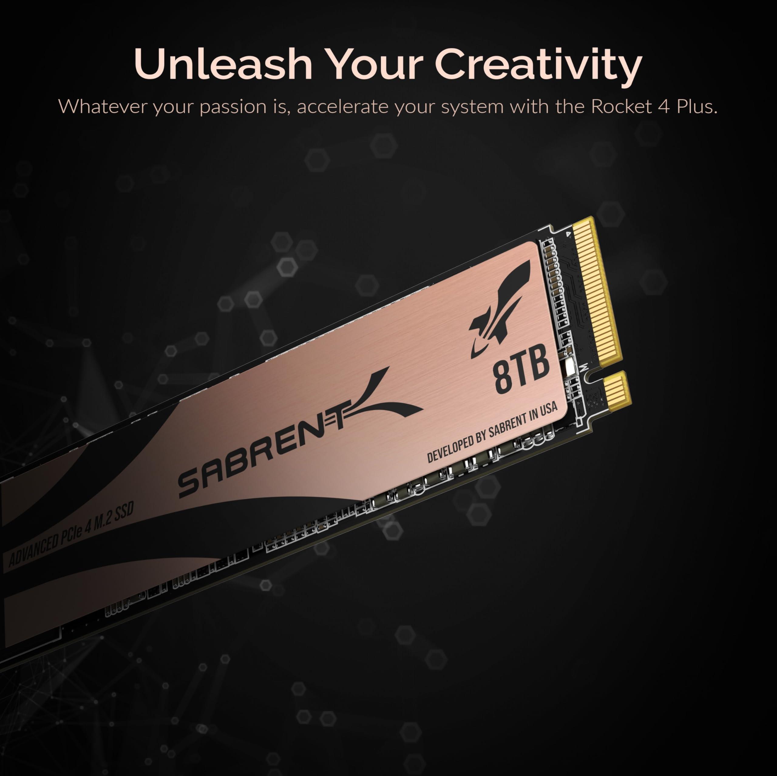 SABRENT SABRENT Rocket 4 Plus SSD with Heatsink 8TB PCIe Gen 4 NVMe M.2 2280 Internal Solid State Drive, Extreme Speed, Heat Management [SB-RKT4P-HTSP-8TB]