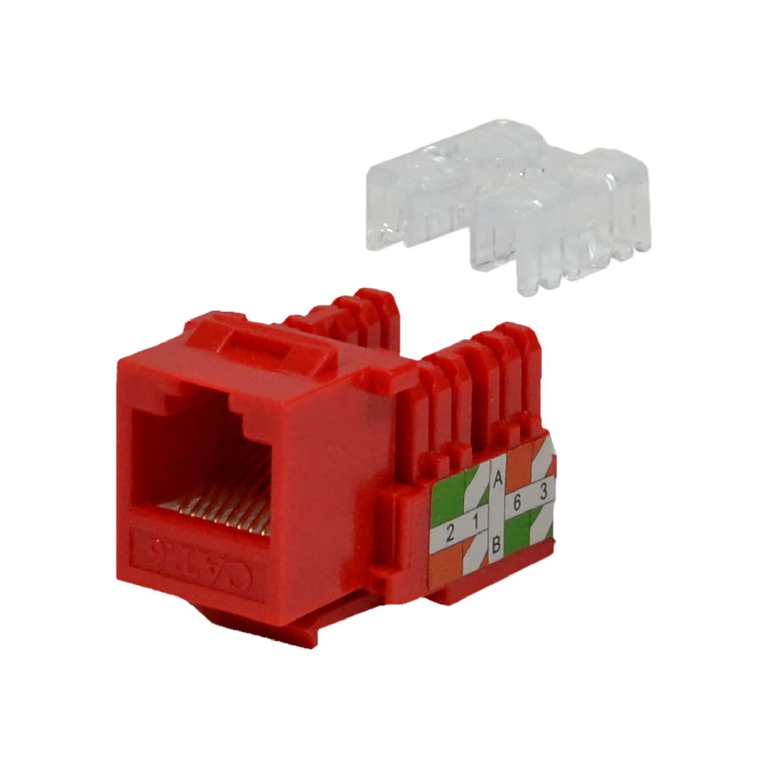 LOGICO LOGICO 10 Pack Cat6 Keystone Jacks Red with Dust Cap – 22-26 AWG PCB Female RJ45 Connectors for Network Ethernet Wall Jack Insert | Cat 6 110 Punch Down Block Socket 8-Port, 8-Connector (8P8C)