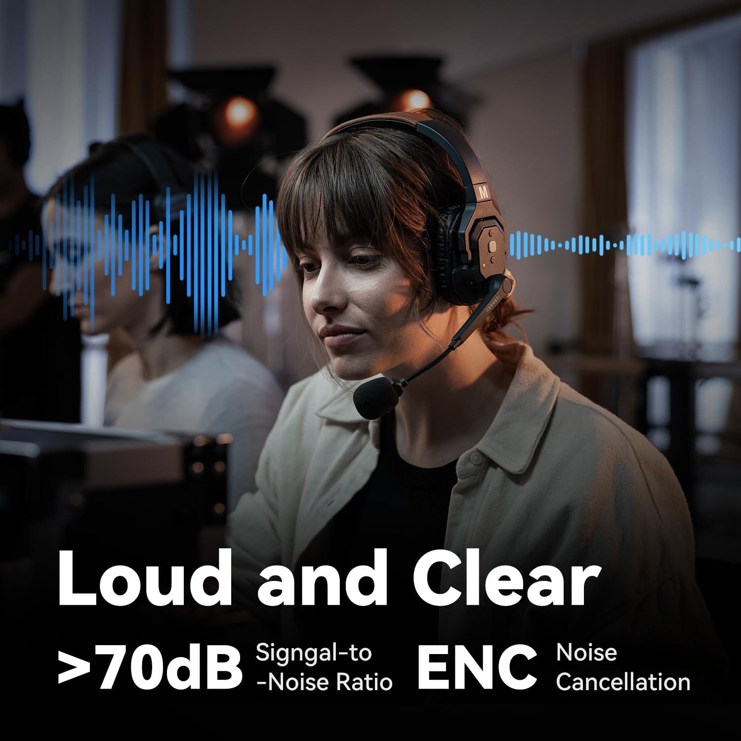 HollyView Hollyland Solidcom SE Full Duplex 4-Users ENC Noise Cancellation Wireless Intercom Headset System 1100ft Team Communication with PTT Mute Single Ear Headset for TV Film Production (2.4GHz Version)