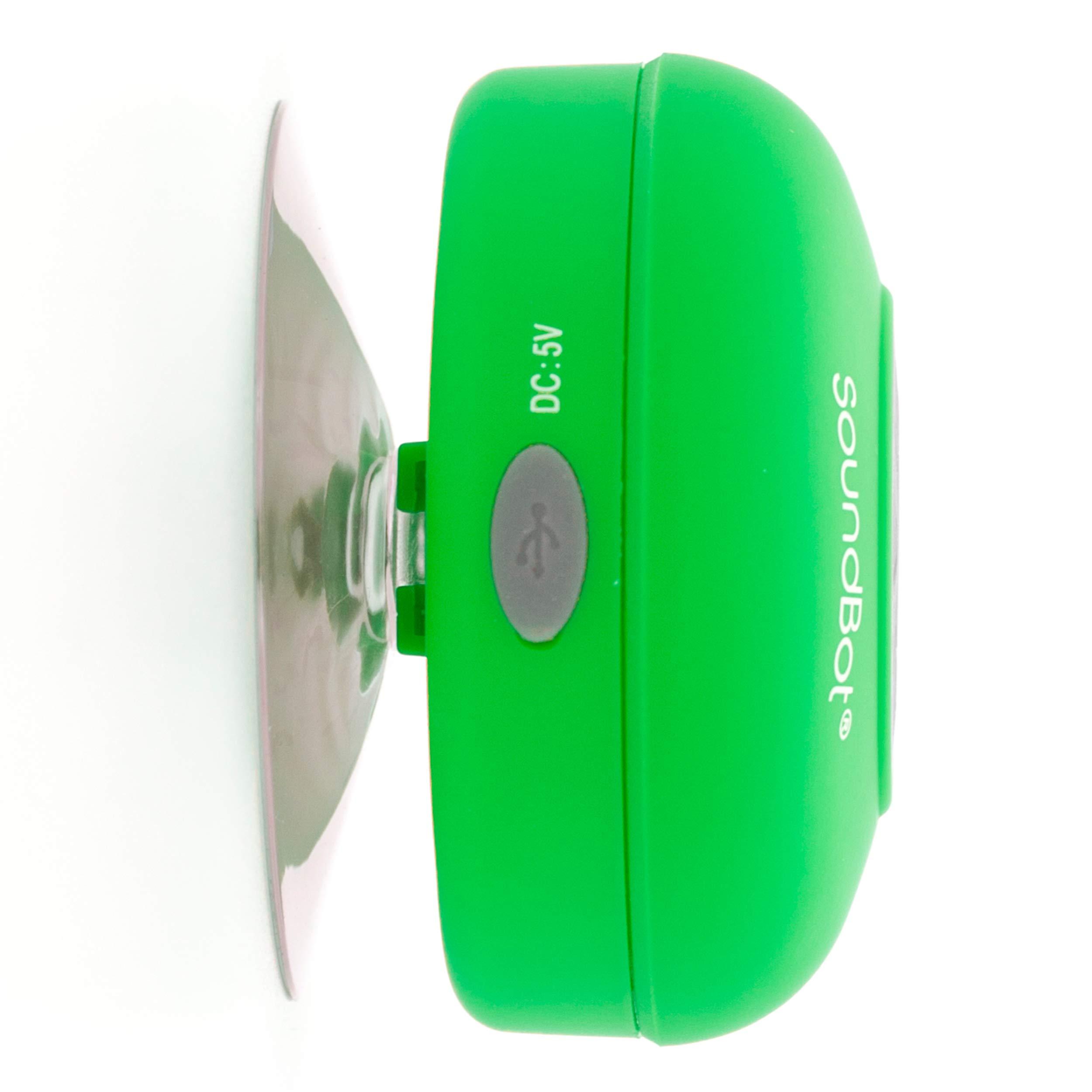 Soundbot Soundbot SB510 HD Water Resistant Bluetooth Shower Speaker, Handsfree Portable Speakerphone with Built-in Mic, 6hrs of Playtime, Control Buttons and Dedicated Suction Cup for Showers (Green)