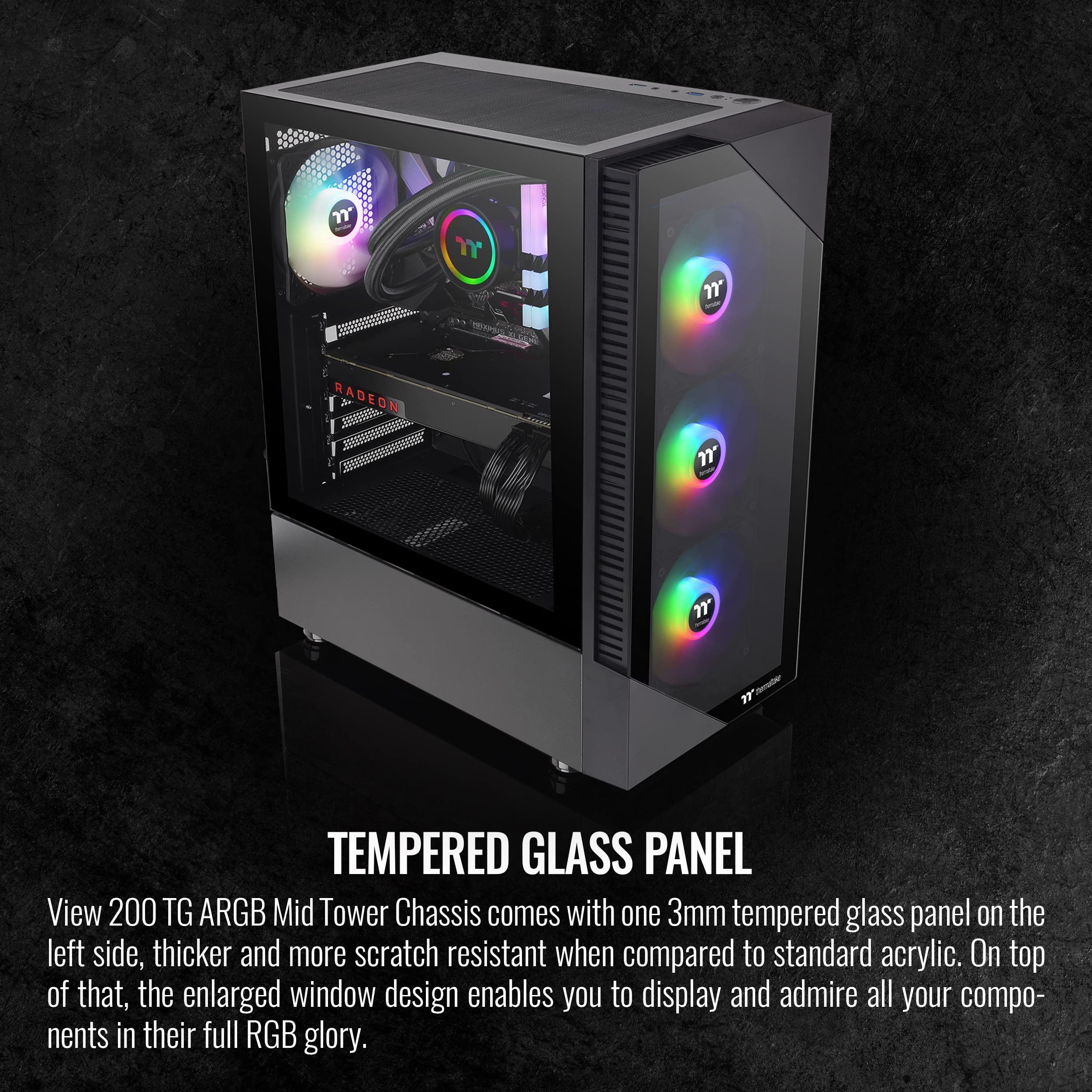 Thermaltake Thermaltake View 200 TG ARGB Motherboard Sync ATX Tempered Glass Mid Tower Computer Case with 3x120mm Front ARGB Fan, CA-1X3-00M1WN-00