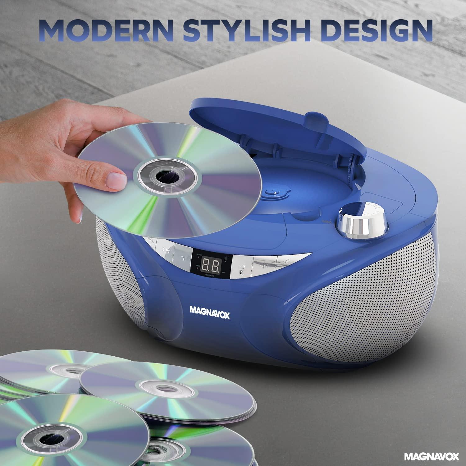 Magnavox Magnavox MD6949 Portable Top Loading CD Boombox with AM/FM Stereo Radio and Bluetooth Wireless Technology in Black | CD-R/CD-RW Compatible | LED Display | (Blue)