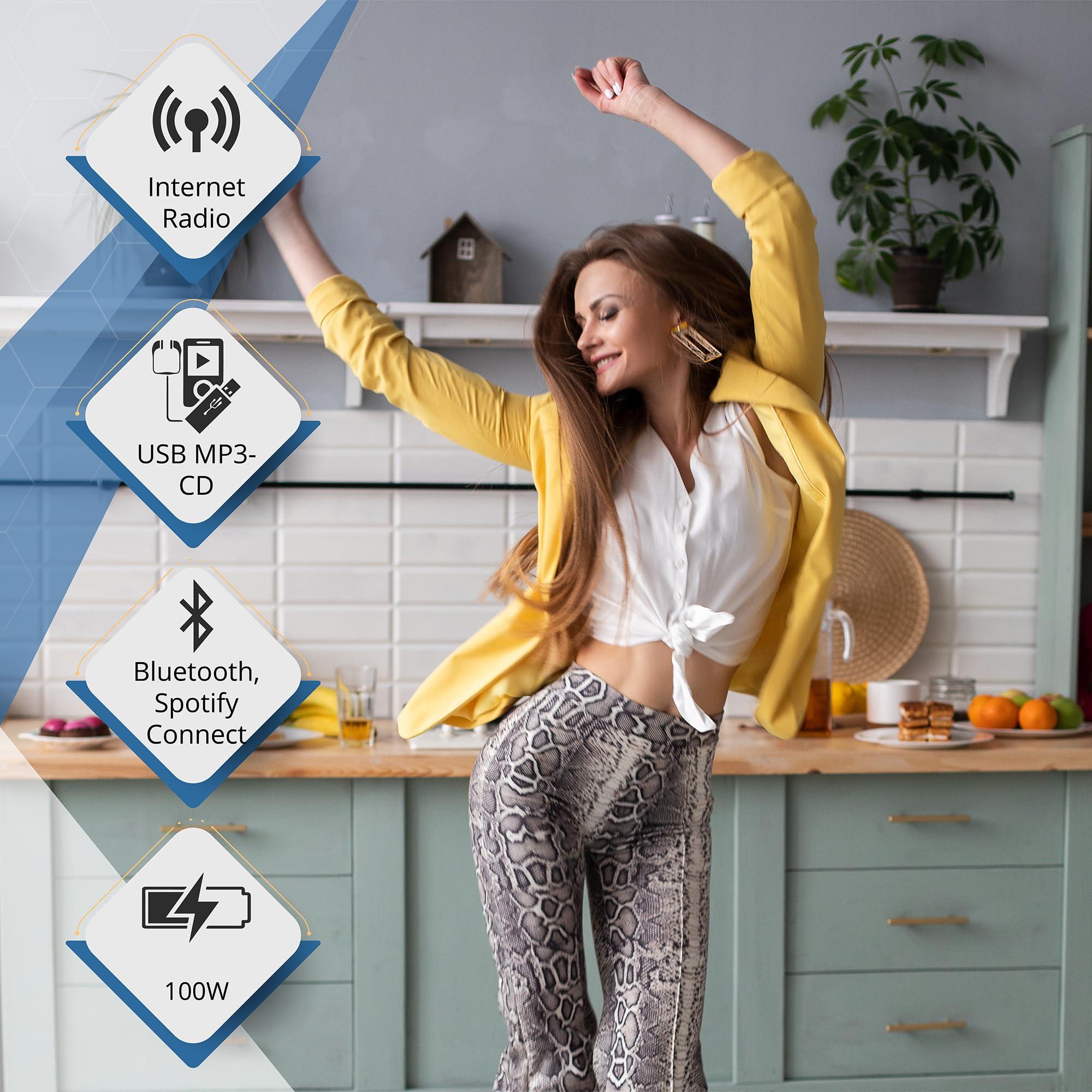 Philips Audio Philips Bluetooth & WiFi Stereo System for Home with CD Player, Spotify, Internet Radio, FM Radio, MP3 Playback, Crisp Highs and Rich Bass 100W, Remove Control Included