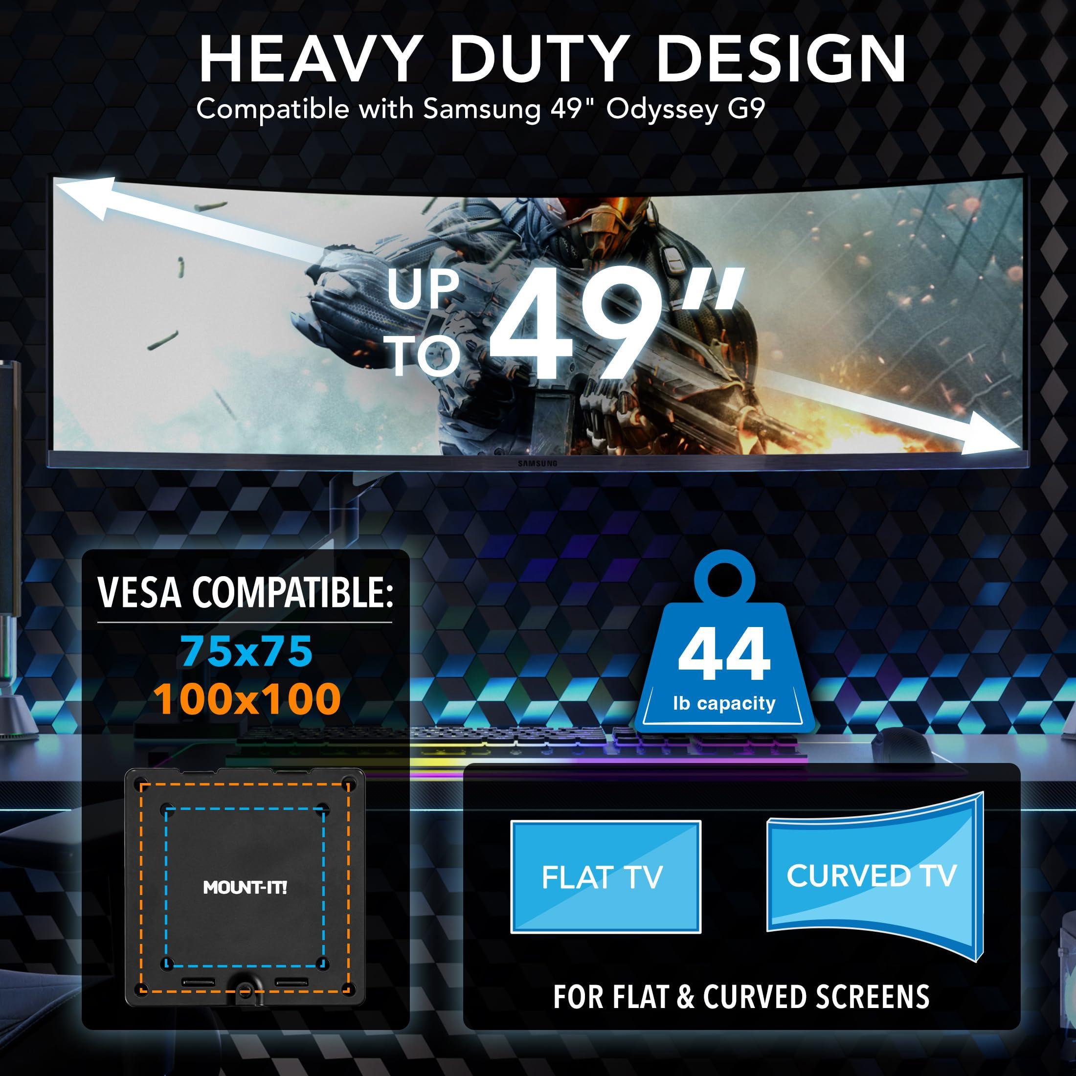 Mount-It! Mount-It! Heavy-Duty Ultrawide Monitor Arm up to 49" / 44 lb for Samsung Odyssey G9, 75x75 and 100x100 VESA Desk Mount for Widescreen Curved Monitors, Gas Spring, RGB Lights, Clamp and Grommet