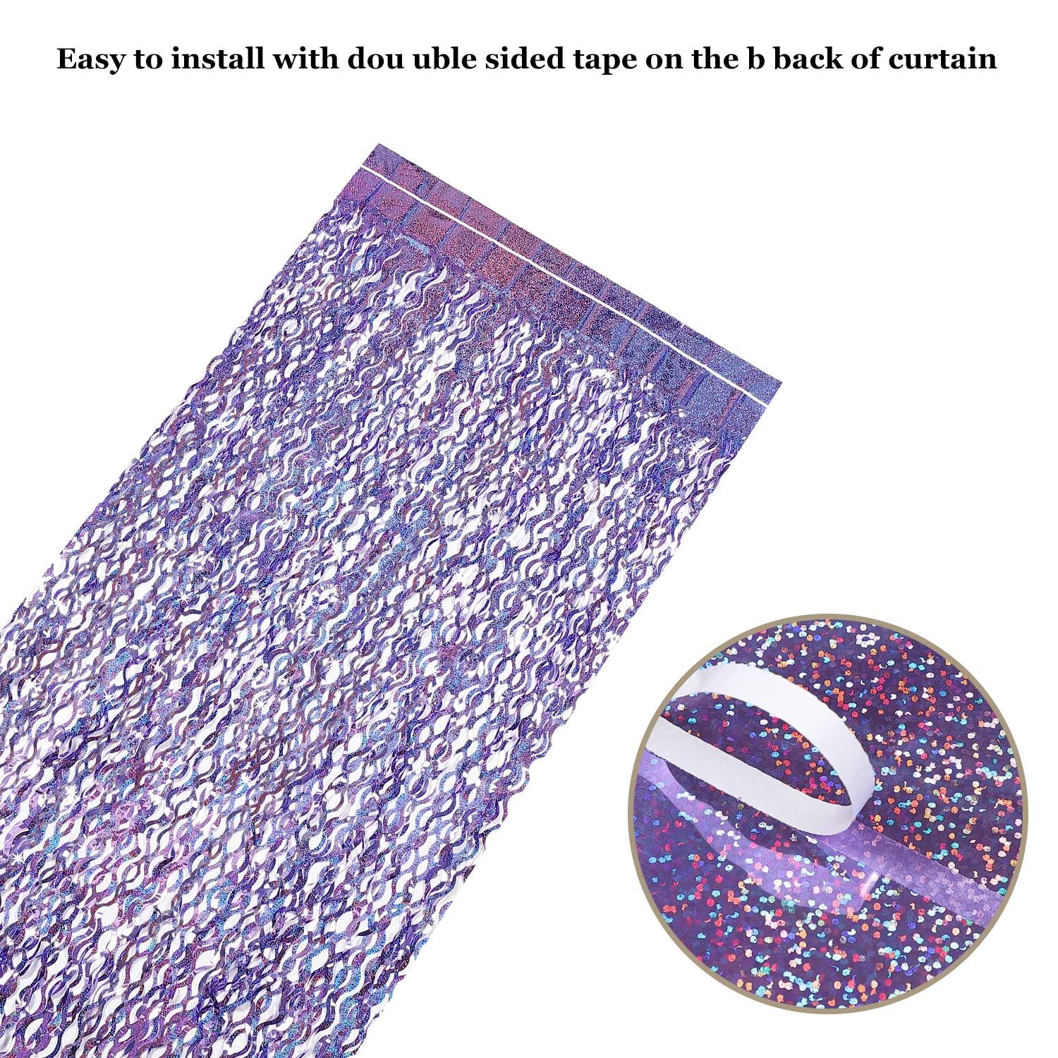 CYLMFC Purple Foil Fringe Curtains Party Decorations - CYLMFC 3 Pack 3.3 ft x 6.6 ft Foil Party Curtain for Hallowee Christmas Graduation Decor