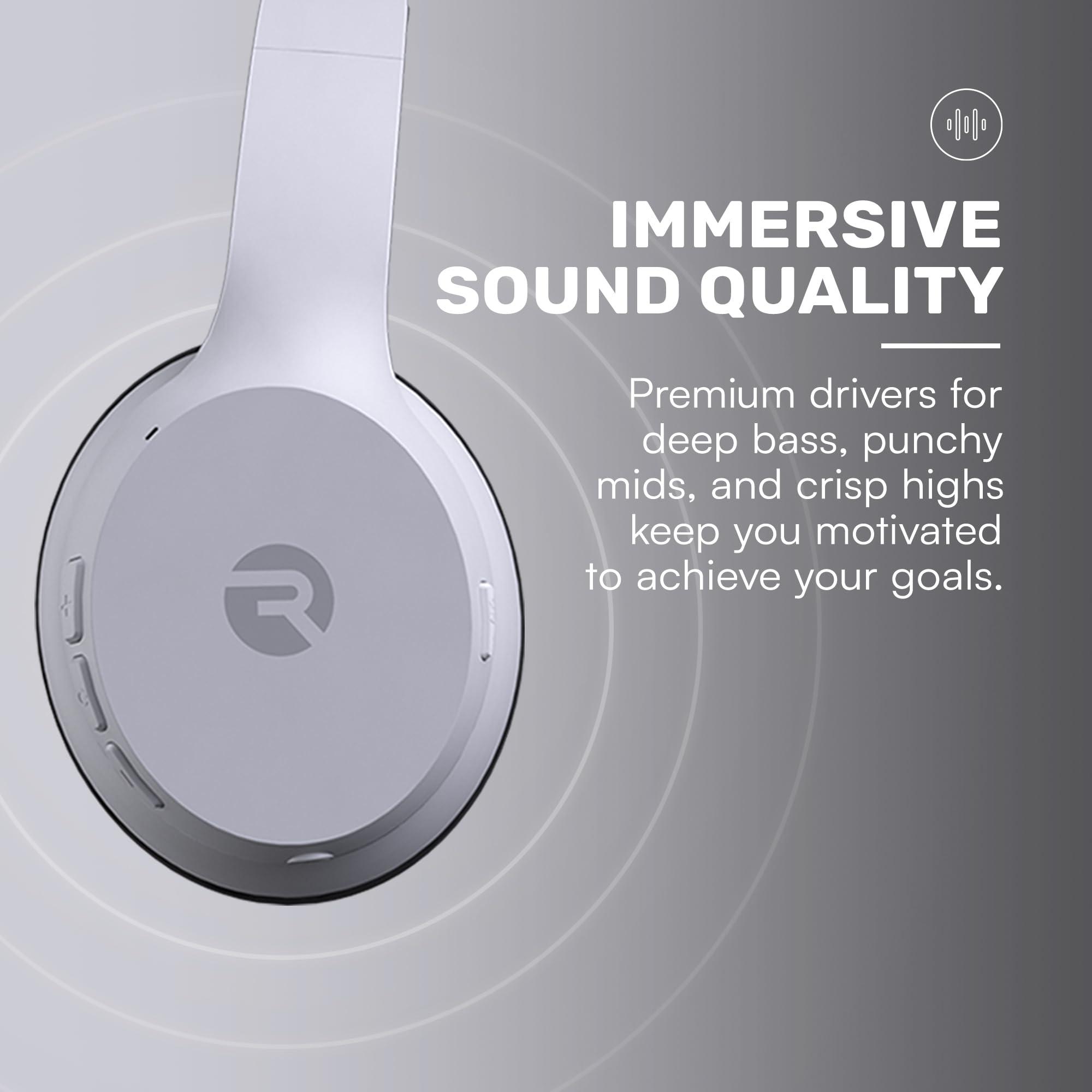 Raycon Raycon Fitness Headphones - Wireless Over-Ear-Headphones with 45 Hours of Battery, Active Noise Cancellation, Awareness Mode, 3 Quick Swap Ear Cushions, IPX4 Water Resistance (White)