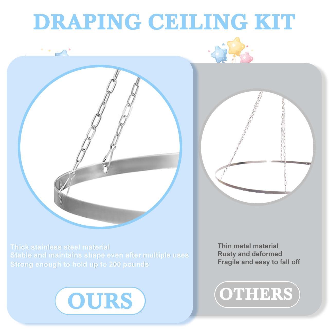 FUHSY FUHSY Ceiling Drapes Hanging Kit Silver Metal Wedding Ceiling Drapes Hoop Chiffon Draping Kit Hanging Ring Canopy Drape for Weddings Ceremony Reception Decoration Outdoor Indoor