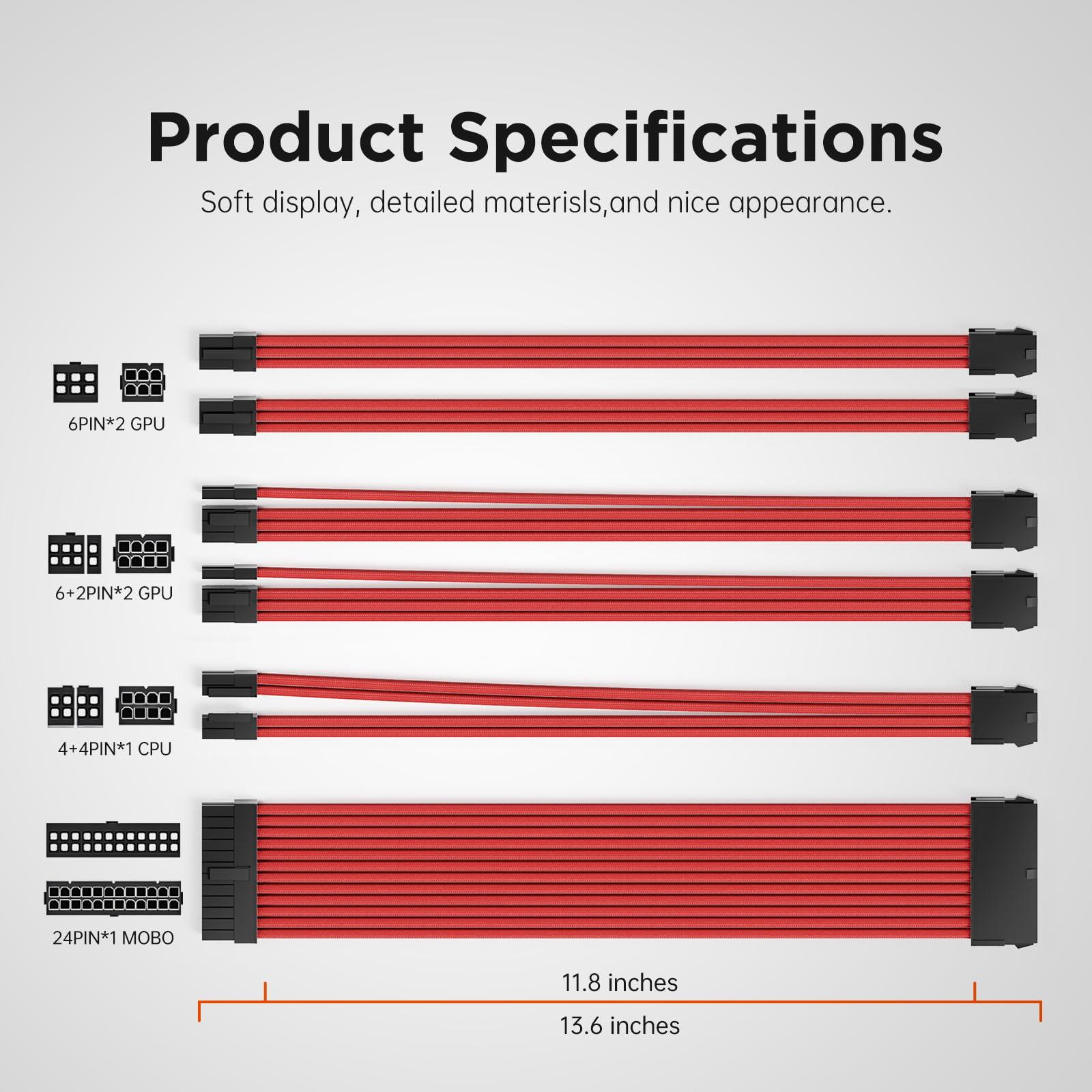 AsiaHorse AsiaHorse 16AWG PSU Cable Extension Power Cords, Customized Power Supply Mod Sleeve Extension Cable, ATX/EPS/8-pin PCI-E/6-pin PCI-E for PSU Cable