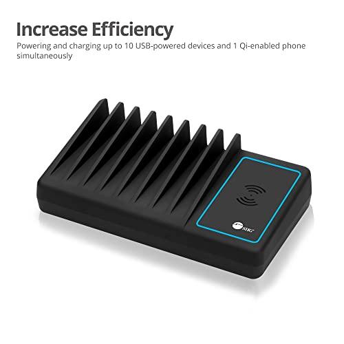 SIIG SIIG 10 Port 90W USB Charging station with Qi wireless and USB C Charging, Ambient Light Deck compatible with iPhone iPad Samsung Galaxy Google Nexus