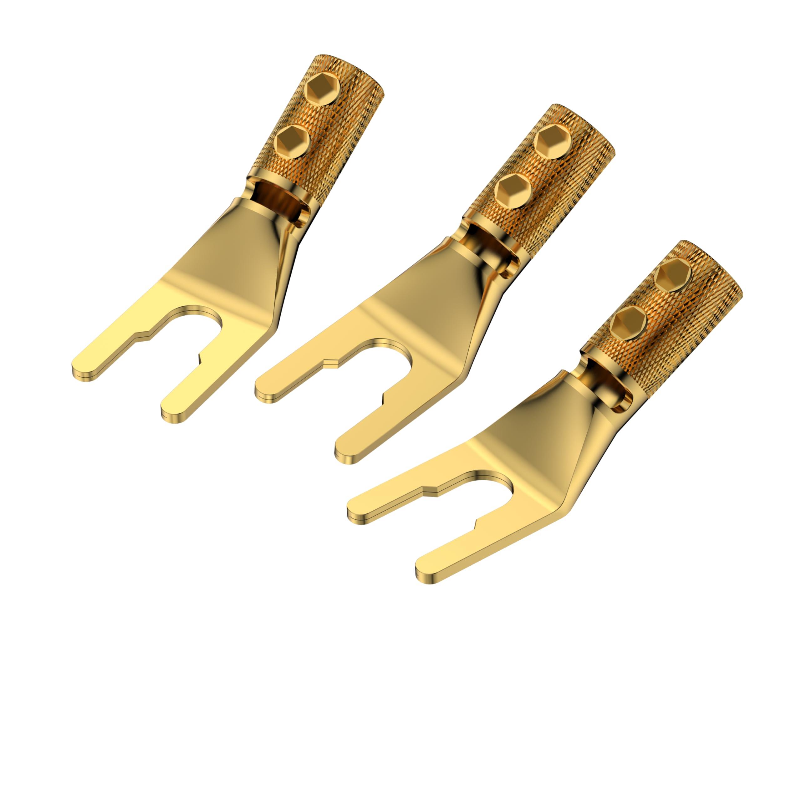 Tertullus Tertullus 8 Pcs Pure Copper Speaker Spade Connectors Y Plug Spade Speaker Wire Connectors 45 Degree Gold Plated Screw Locking Adapter Fork Spade Plugs for Speaker Wire DIY