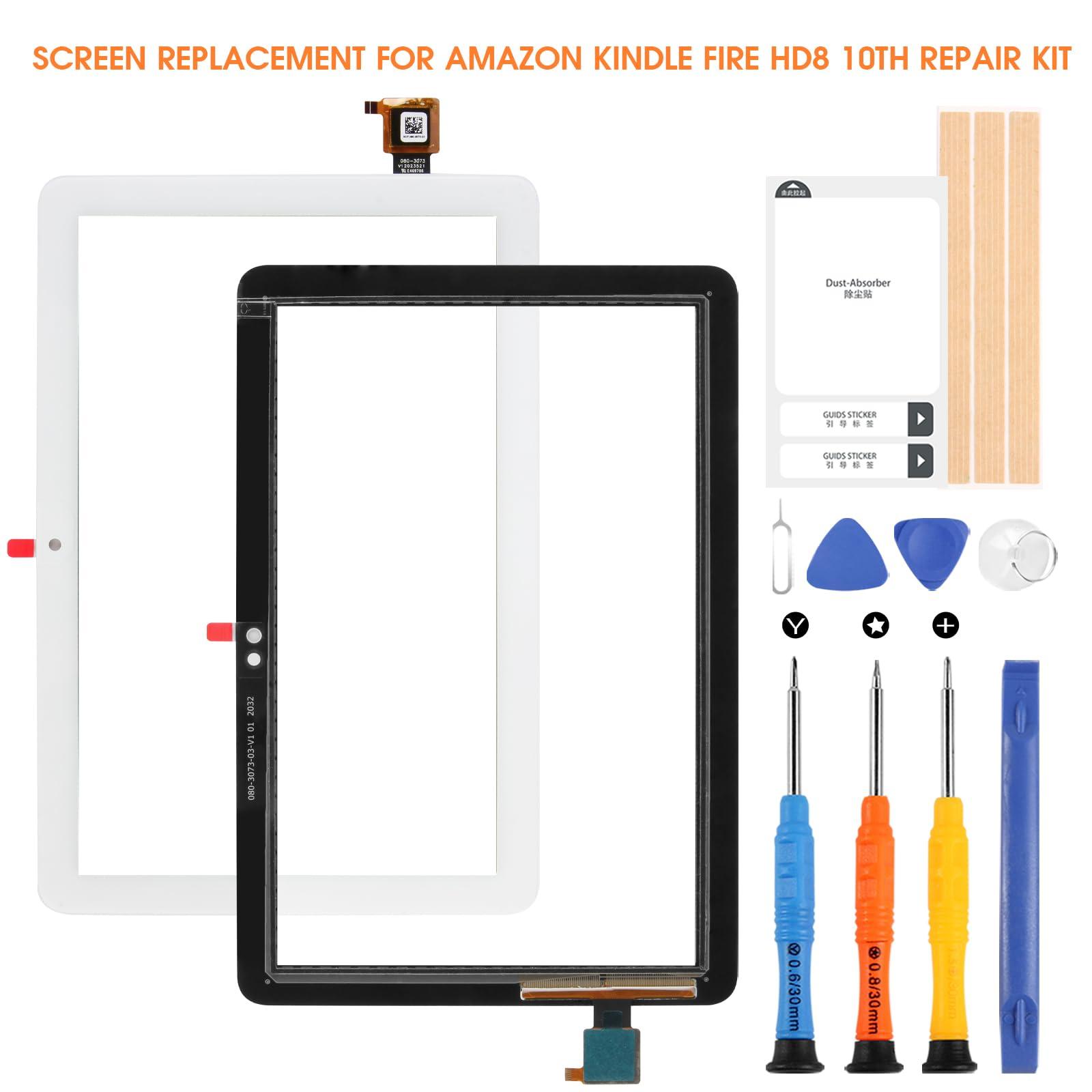 ARSSLY Touch Screen Replacement for Amazon Kindle Fire HD8 /HD8 Plus Tablet 10th Generation 2020 K72LL3 K72LL4 Digitizer Touchscreen Glass Panel with Repair Kits(White)