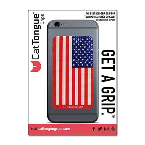 CatTongue Grips Non-Abrasive Cell Phone Grip by CatTongue - 2.25” x 4” Non Slip Grip for Smartphones Compatible with iPhone and Android, Universal Grip with No Added Bulk (Kitty Cat, America The Beautiful)